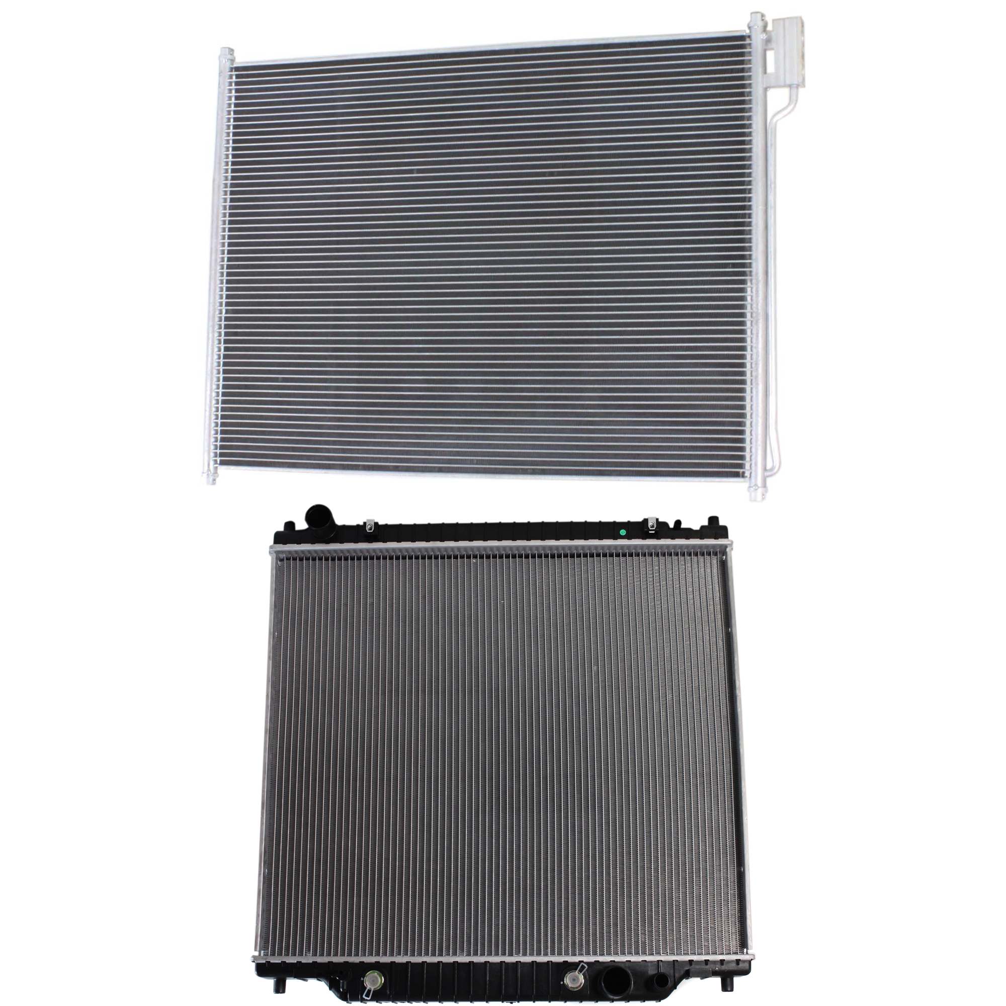 AM EXCURSION 00-05 F 250 SUPER DUTY F 350 SUPER DUTY 99-04 RADIATOR 2 pc kit 8 Cyl 5.4L Eng. with A C Condenser SKU KIT 091423-10 Partslink FO3010139 FO3030137 OEM 3C3Z8005FA 6C3Z19712AB