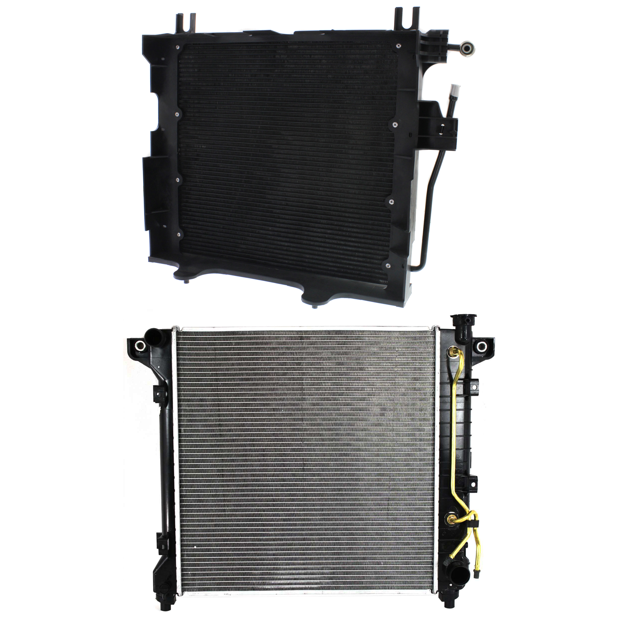 AM DURANGO 98-99 RADIATOR 2 pc kit 6-8 Cyl 3.9L 5.2L 5.9L Eng. with A C Condenser SKU KIT 091423-17 Partslink CH3010289 CH3030122 OEM 52028775AH 55036499AH