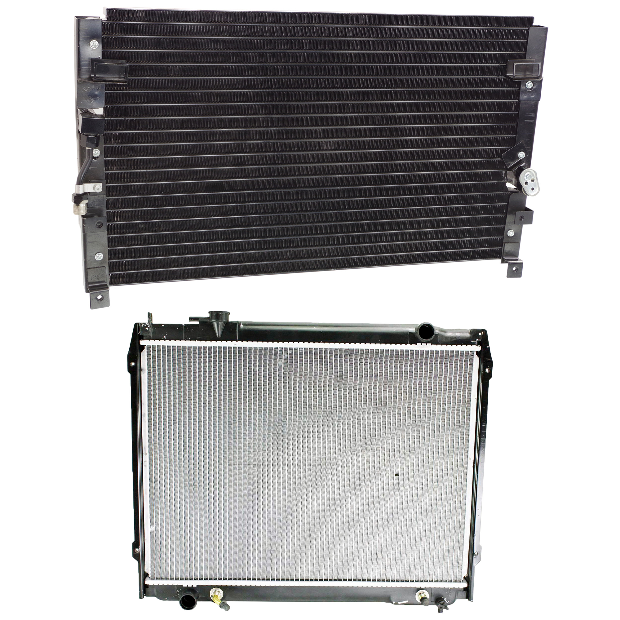AM TACOMA 98-04 RADIATOR 2 pc kit Auto Trans 4 Cyl 2.4L 2.7L Eng. with A C Condenser SKU KIT 091423-19 Partslink TO3010177 TO3030144 OEM 164100C024-8846104030