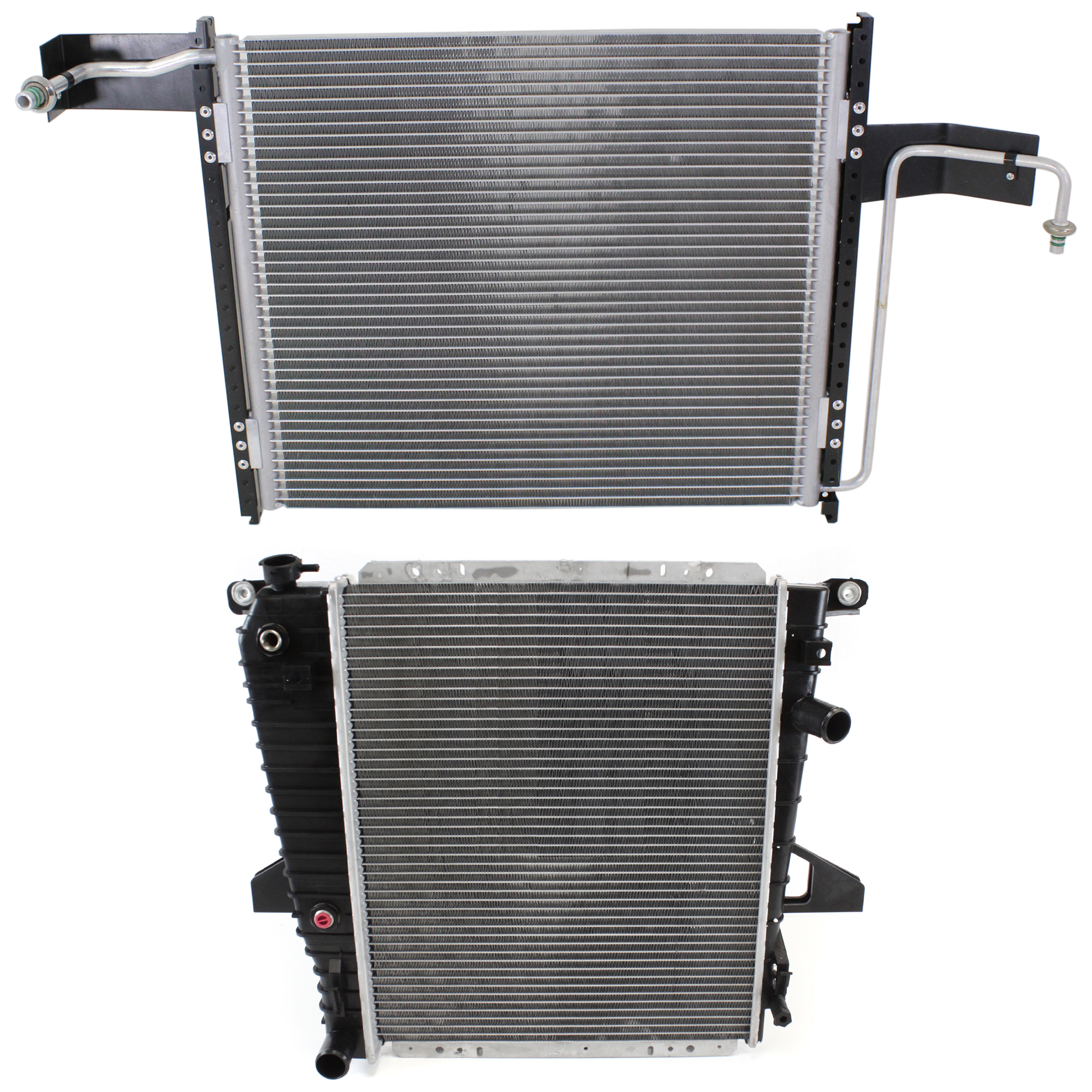 AM RANGER 95-97 RADIATOR 2 pc kit 6 Cyl 3.0L 4.0L Eng. with A C Condenser SKU KIT 091423-21 Partslink MA3010137 FO3030147 OEM ZZM715200C F57Z19712A