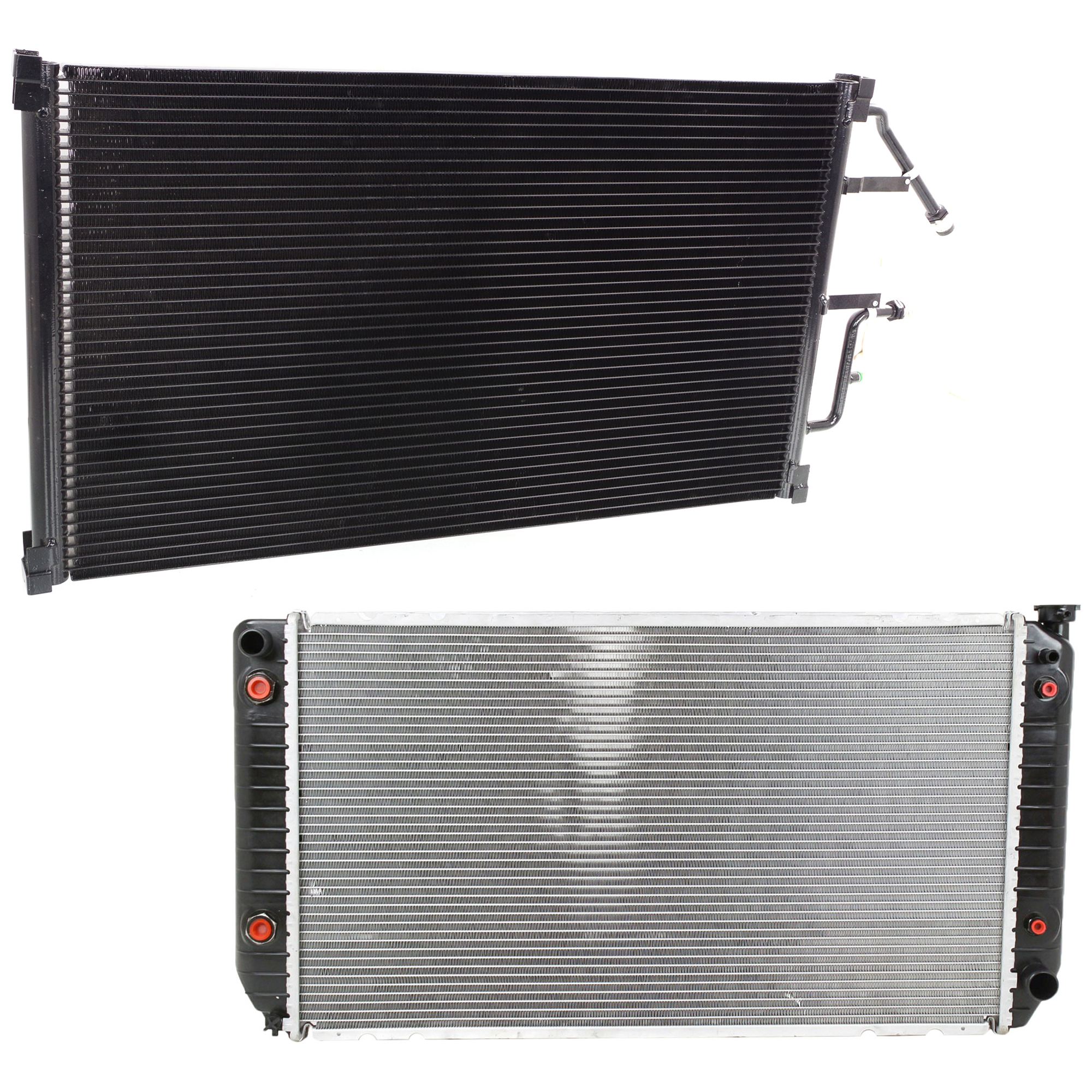 AM CHEVROLET C2500 C3500-94-00 C2500 SUBURBAN 94-99 RADIATOR 2 pc kit 8 Cyl 7.4L Eng. 2 Row Core with A C Condenser SKU KIT 091423-24 Partslink GM3010242 GM3030158 OEM 52491621-52458719
