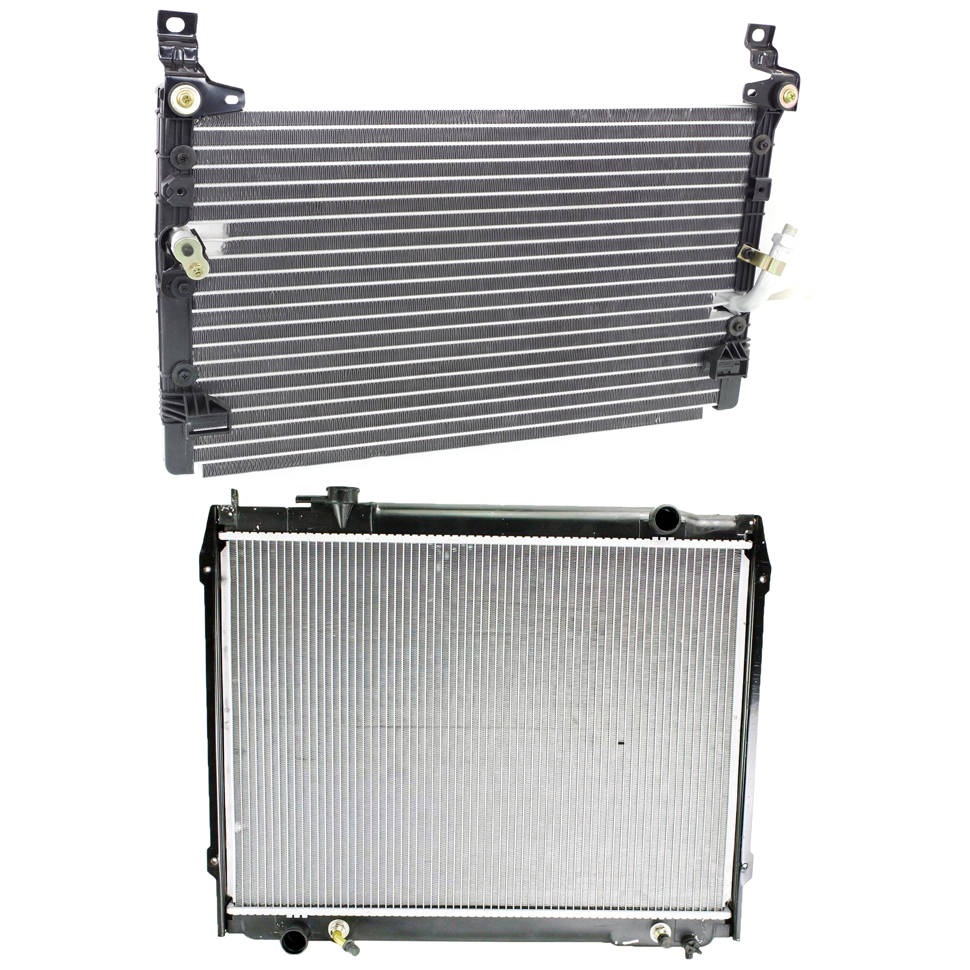 AM TACOMA 95-97 RADIATOR 2 pc kit Auto Trans 4 Cyl 2.4L 2.7L Eng. with A C Condenser SKU KIT 091423-28 Partslink TO3010177 TO3030145 OEM 164100C024-8846104020