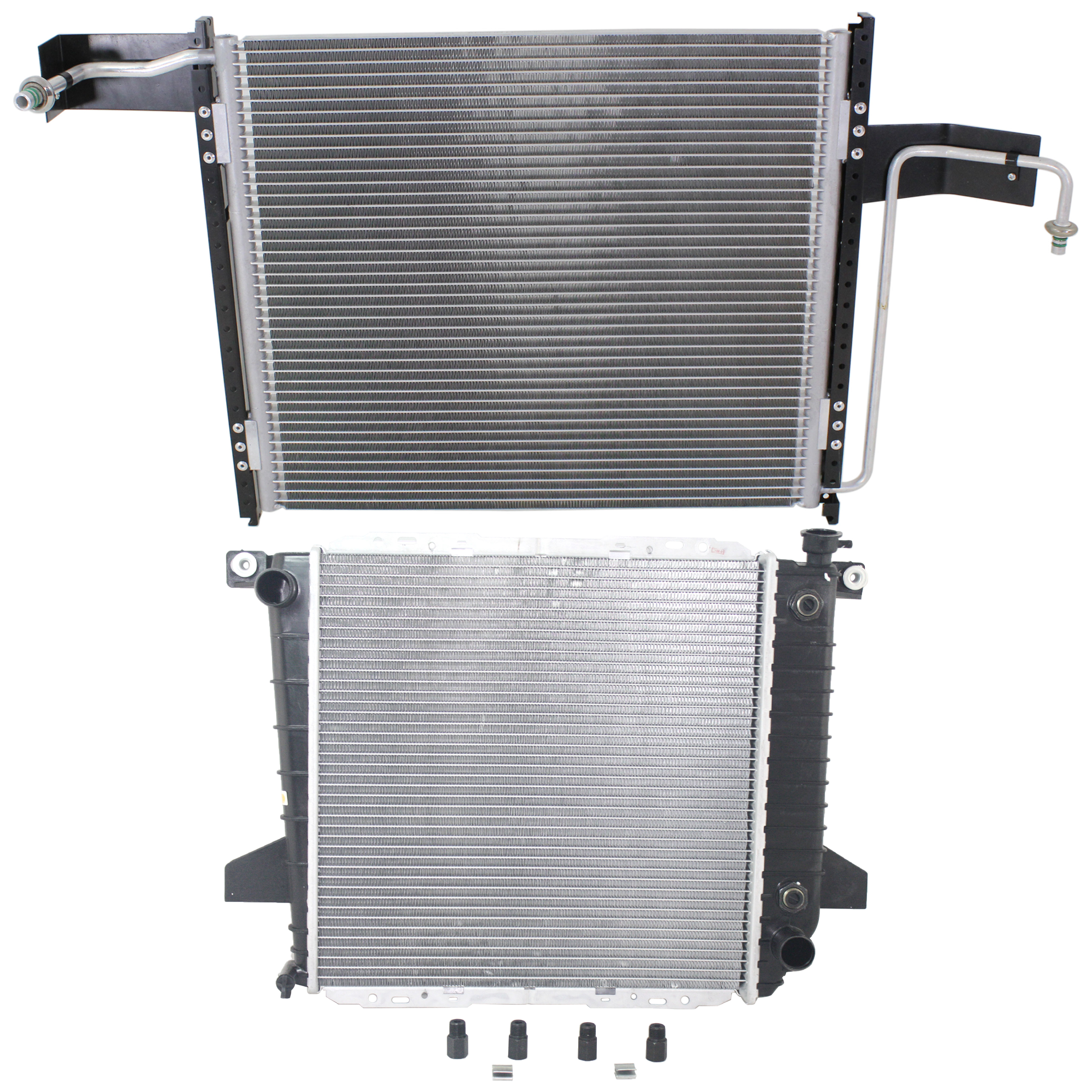 AM RANGER 95-97 RADIATOR 2 pc kit 4 Cyl 2.3L Eng. with A C Condenser SKU KIT 091423-32 Partslink MA3010134 FO3030147 OEM ZZM615200A F57Z19712A