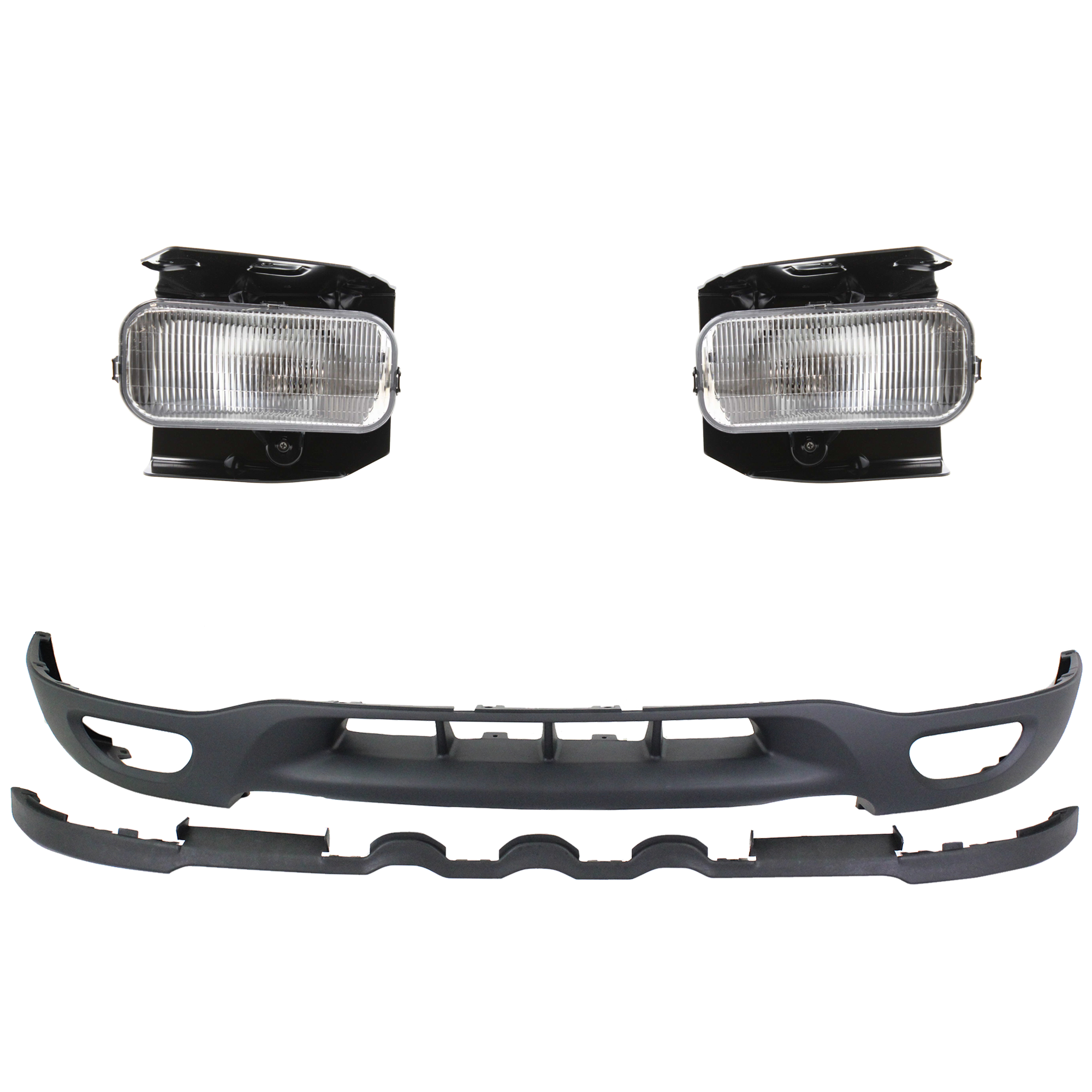 AM EXPEDITION 99-02 F 150-99-03 FRONT LOWER VALANCE RH AND LH 3 Pc kit Plastic Textured with Fog Light SKU KIT 091523-125 Partslink FO1095181 FO2592180 FO2593180 OEM XL3Z17626BA 1L3Z15200AB 1L3Z15