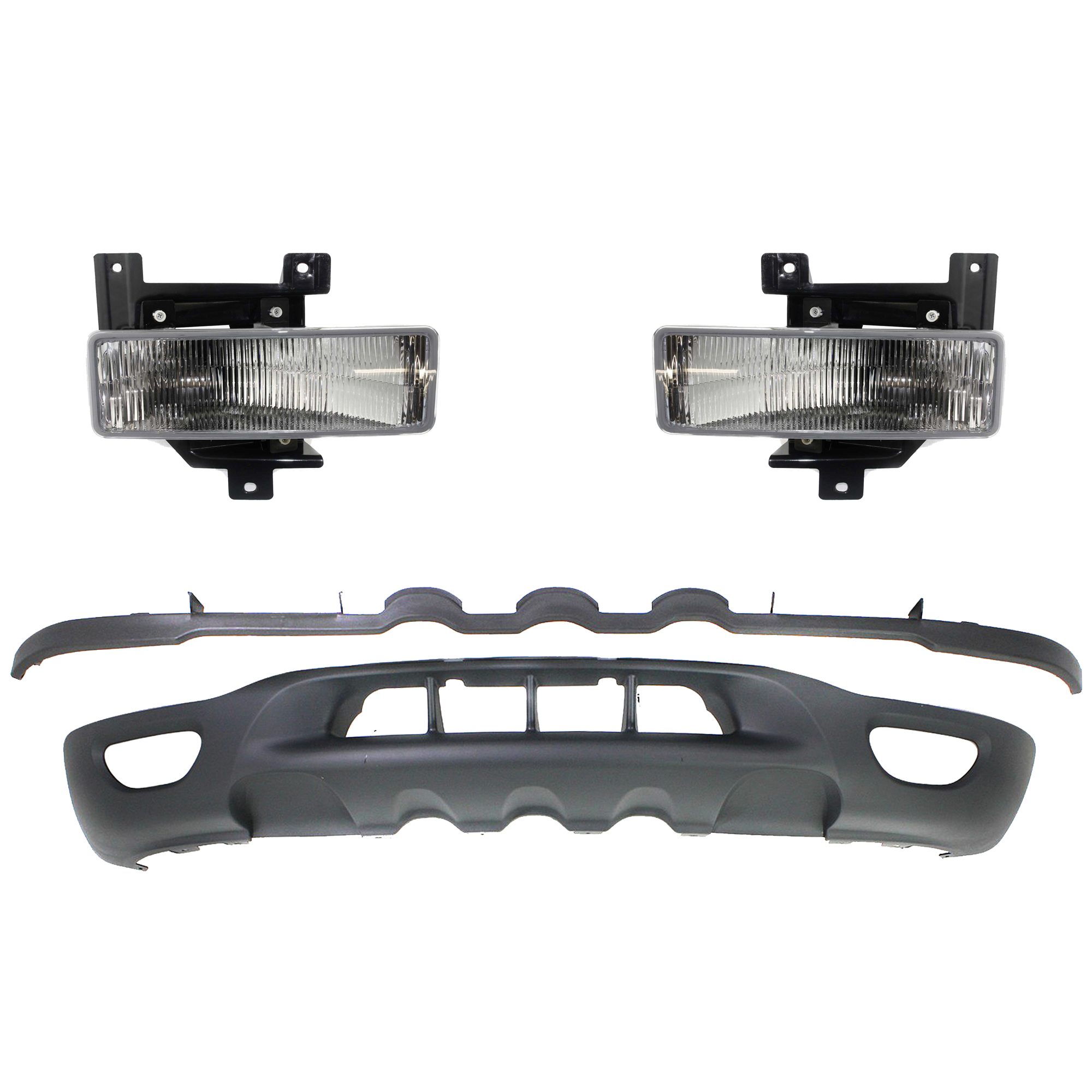 AM F 150-99-01 FRONT LOWER VALANCE RH AND LH 3 Pc kit Plastic Textured with Fog Light SKU KIT 091523-152 Partslink FO1095183 FO2592114 FO2593114 OEM XL3Z17626DA F75Z15A255BB F75Z1