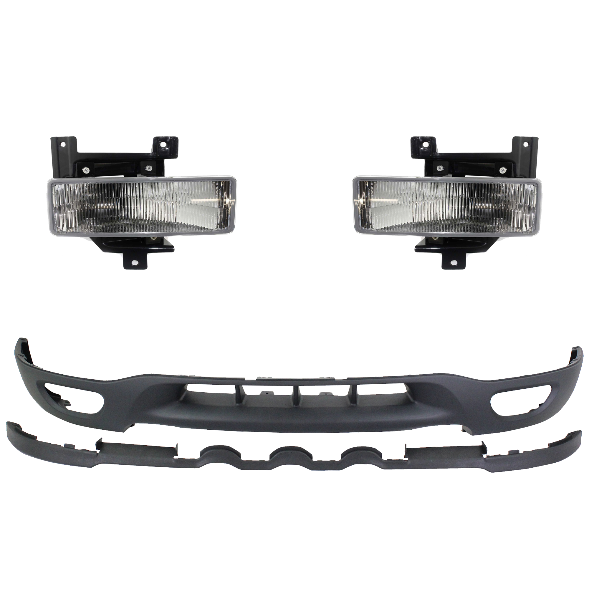 AM F 150-99-01 FRONT LOWER VALANCE RH AND LH 3 Pc kit Plastic Textured with Fog Light SKU KIT 091523-153 Partslink FO1095181 FO2592114 FO2593114 OEM XL3Z17626BA F75Z15A255BB F75Z1