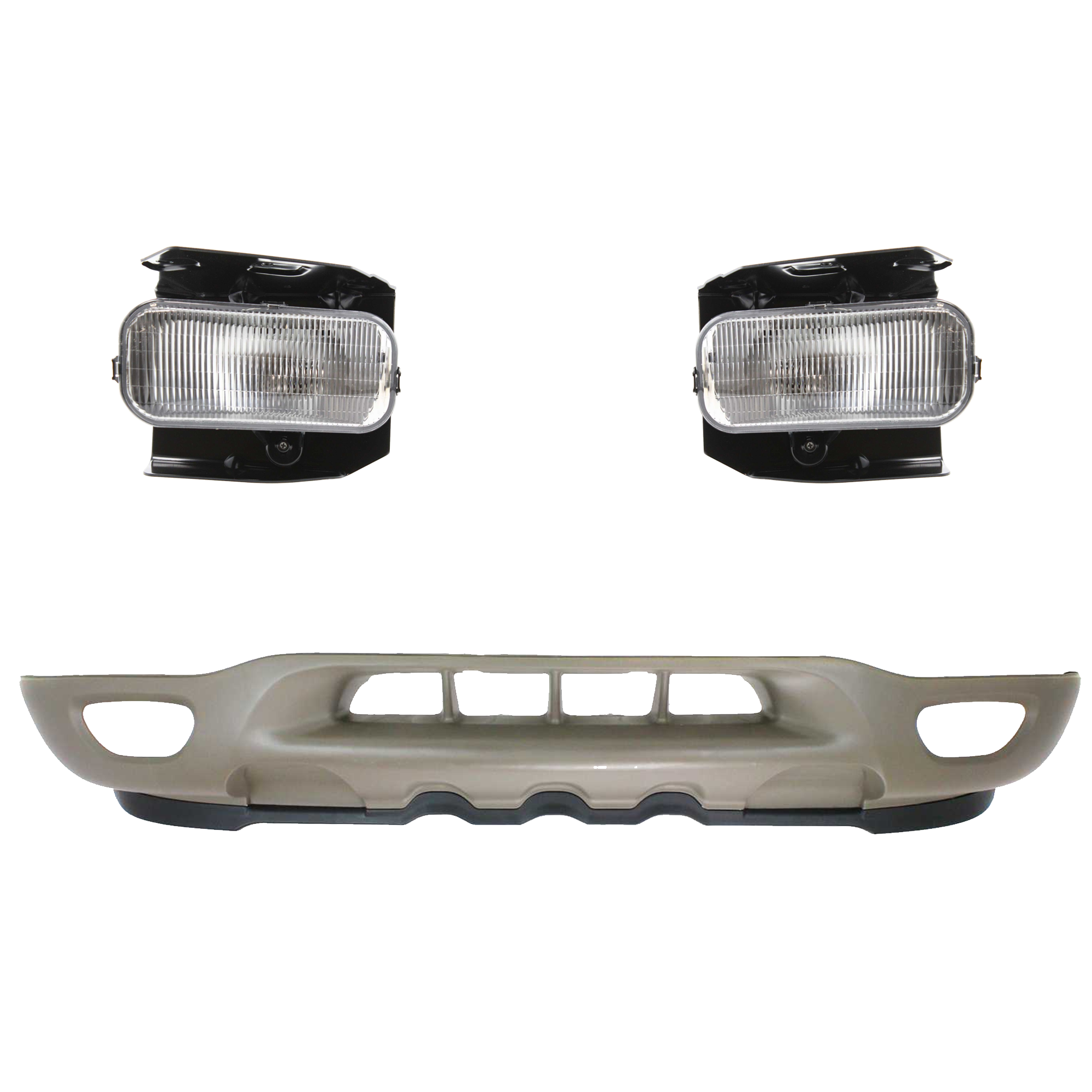 AM EXPEDITION 99-02 F 150-99-03 FRONT LOWER VALANCE RH AND LH 3 Pc kit Plastic Painted Beige with Fog Light SKU KIT 091523-155 Partslink FO1095182 FO2592180 FO2593180 OEM XL3Z17626DAA 1L3Z15200AB 1L3Z1