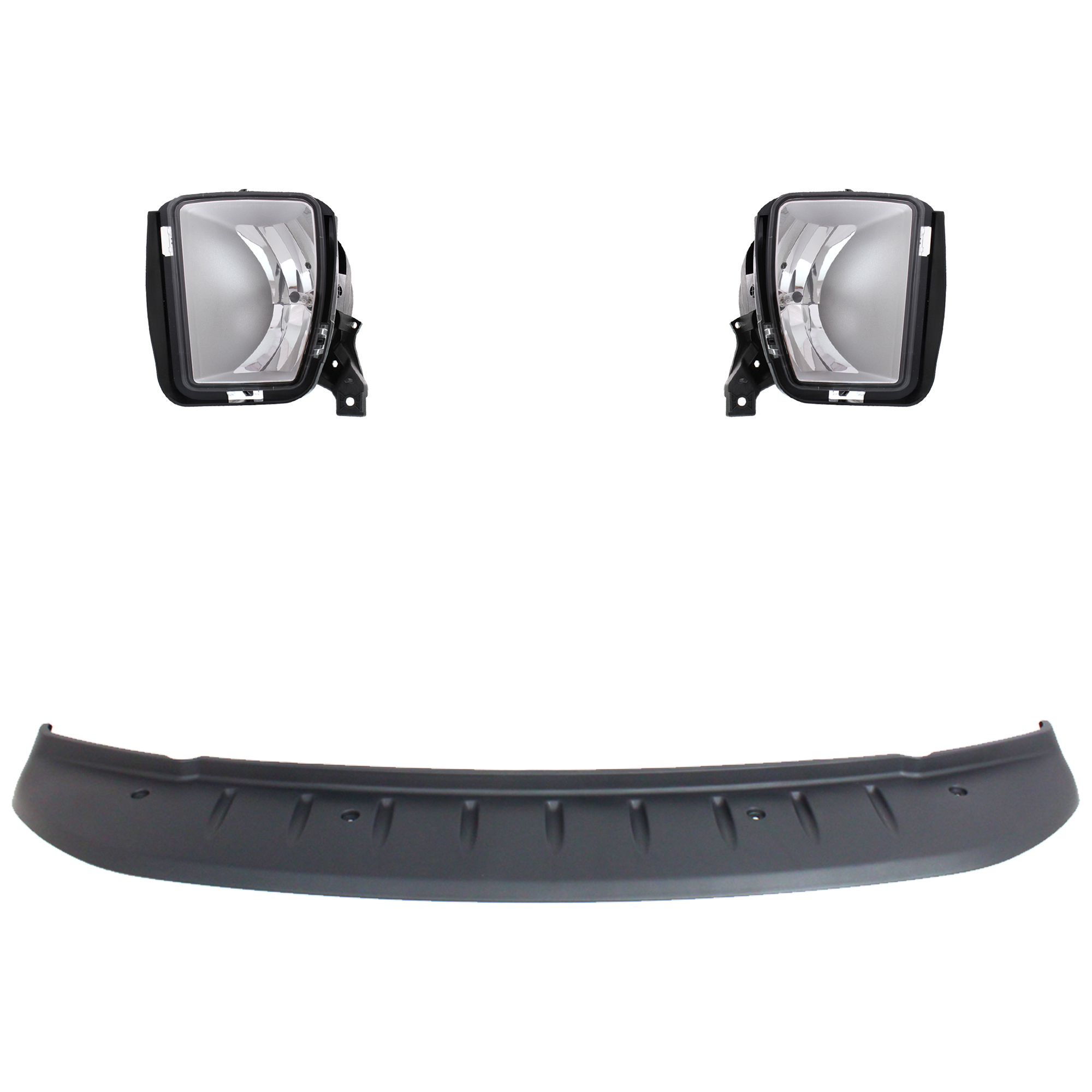 AM RAM 1500-13-18 RAM 1500 CLASSIC 19-23 FRONT LOWER VALANCE RH AND LH 3 Pc kit Plastic Primed with Fog Light CAPA SKU KIT 091523-158 Partslink CH1090133C CH2592147C CH2593147C OEM 55112616AA 68104820AF 68104820