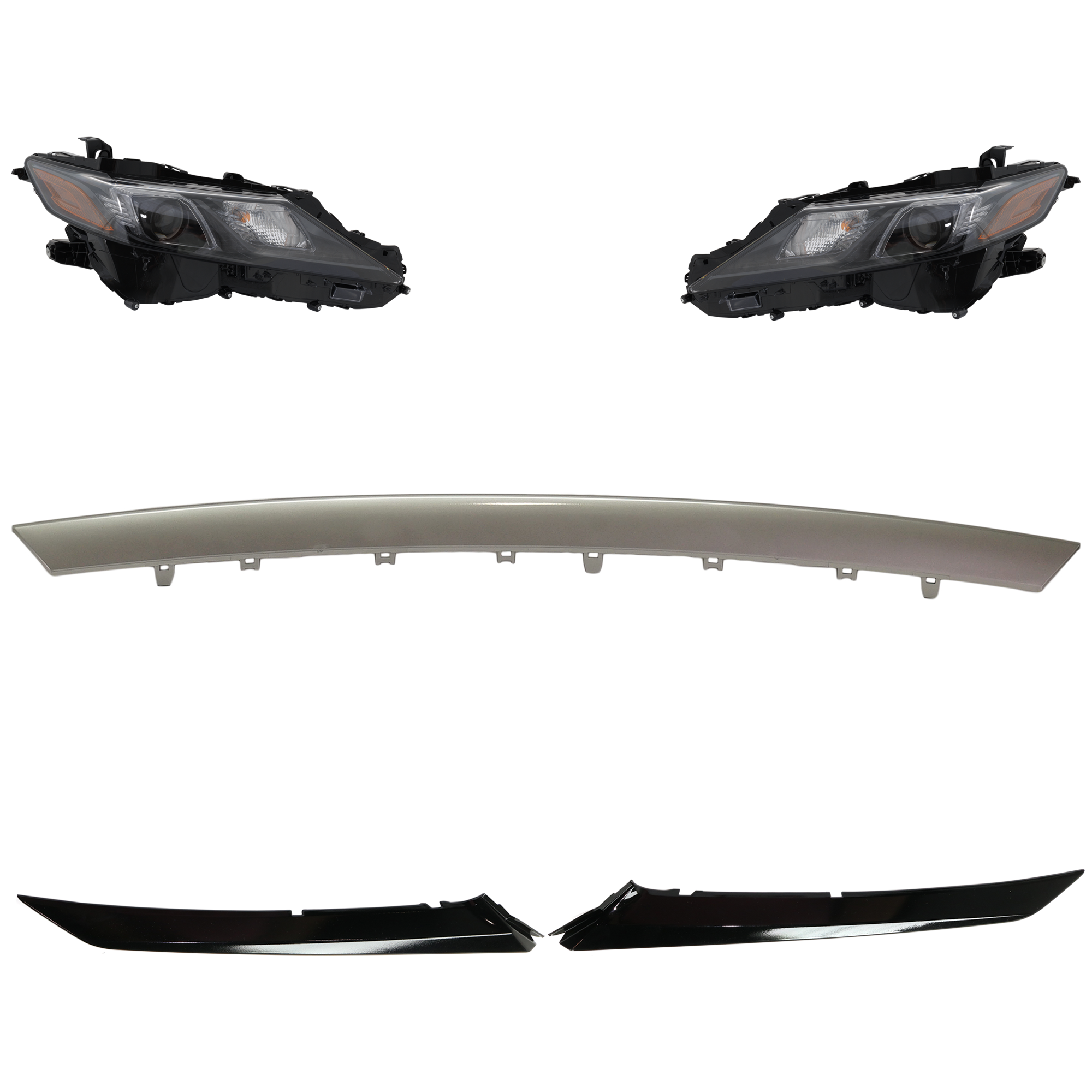 AM CAMRY 18-20 HEAD LAMP RH AND LH Assembly Halogen 5 pc Kit with Bumper Trim SKU KIT 091523-212 Partslink TO2502299 TO2503299 TO1044121 TO1047106 TO1046106 OEM 8111006F60-8115006C20-53122060