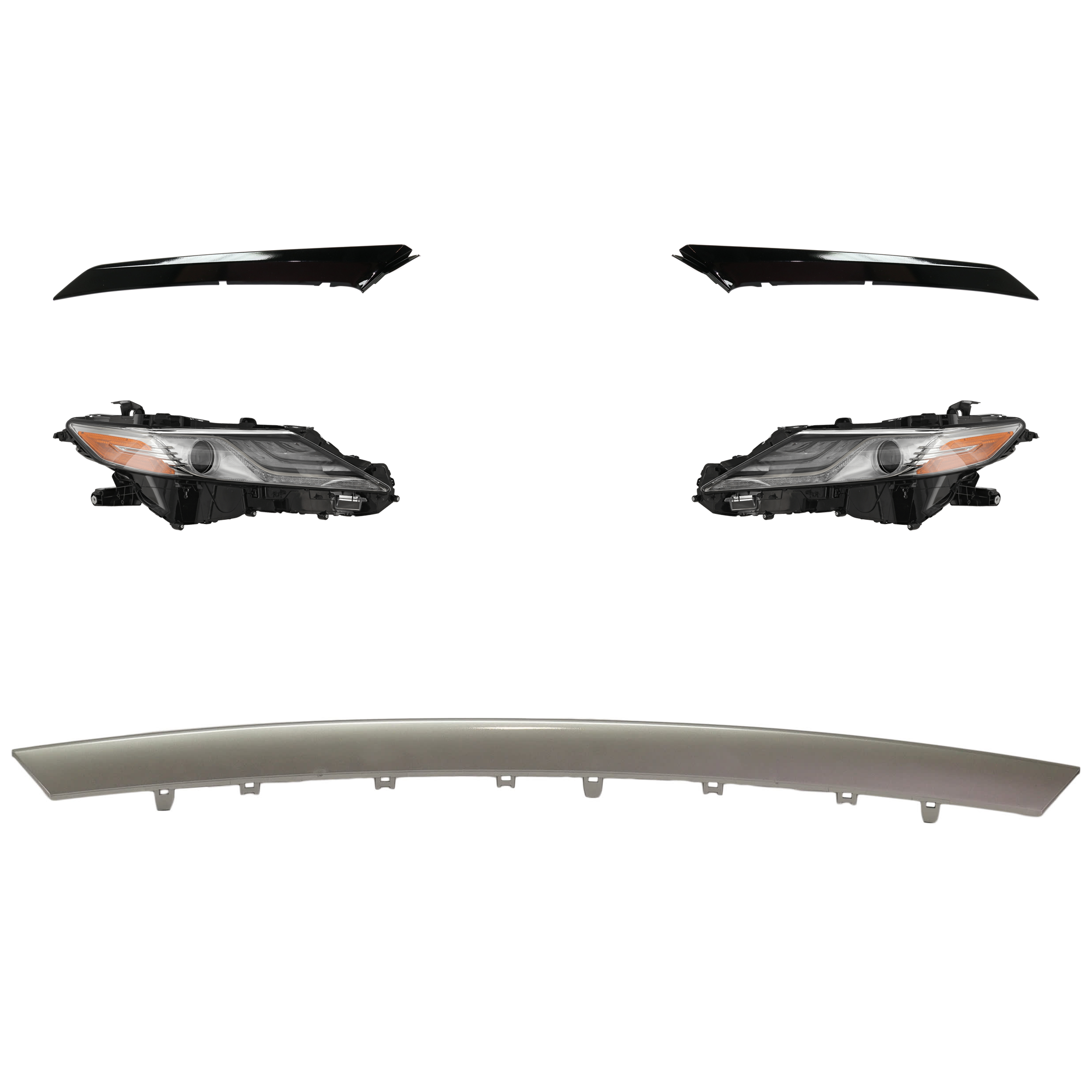AM CAMRY 19-19 HEAD LAMP RH AND LH Assembly LED 5 pc Kit with Bumper Trim SKU KIT 091523-213 Partslink TO2502288 TO2503288 TO1044121 TO1047106 TO1046106 OEM 8111006D81-8115006D81-53122060