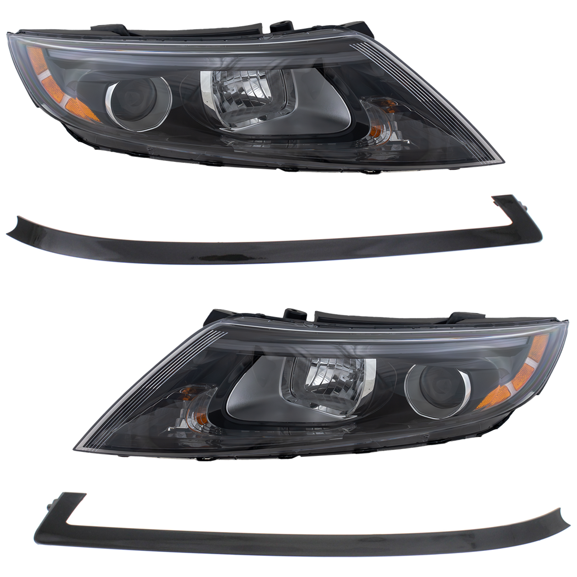 AM OPTIMA 14-15 HEAD LAMP RH AND LH Assembly Halogen Without LED position parking light 4 pc Kit with Bumper Trim SKU KIT 091523-216 Partslink KI2502175 KI2503175 KI1047104 KI1046104 OEM 921014C500-921024C500-865644C5