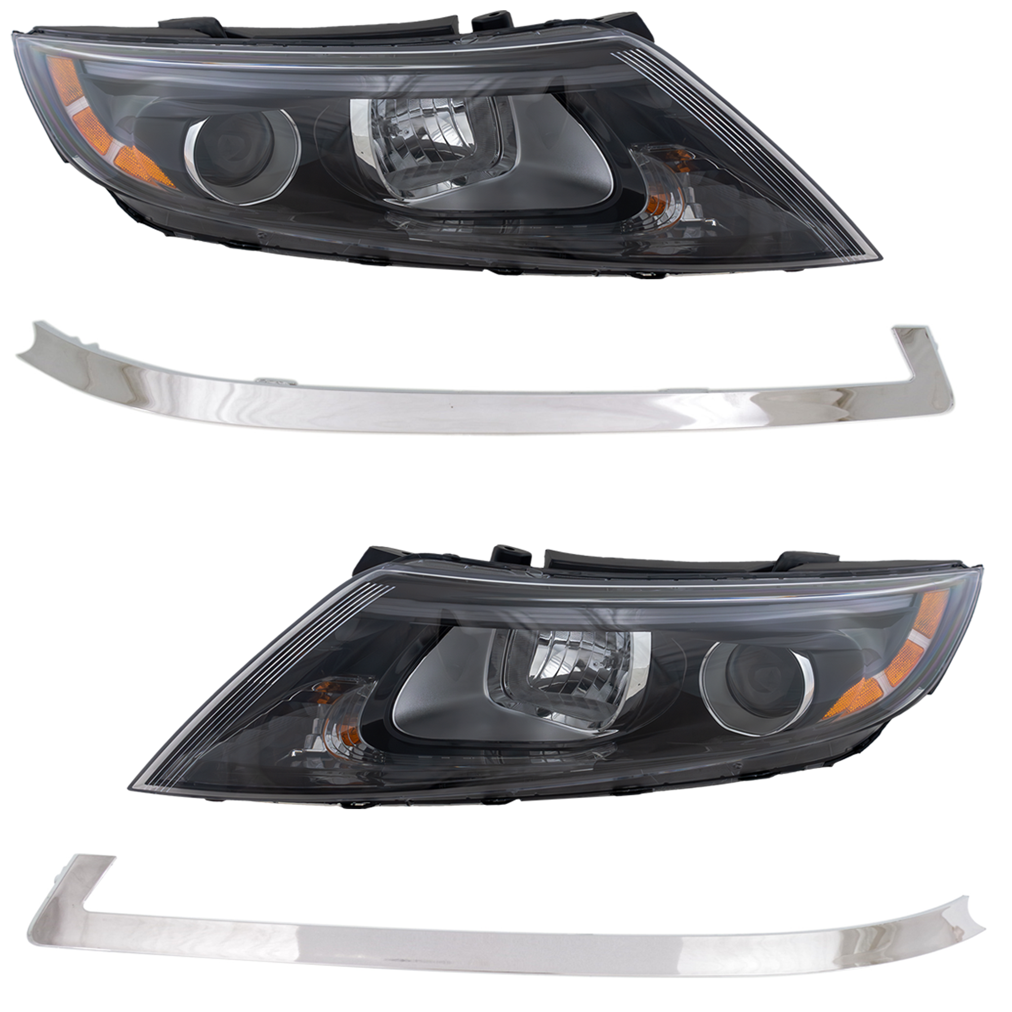 AM OPTIMA 14-15 HEAD LAMP RH AND LH Assembly Halogen Without LED position parking light 4 pc Kit with Bumper Trim SKU KIT 091523-221 Partslink KI2502175 KI2503175 KI1047106 KI1046106 OEM 921014C500-921024C500-865644C5
