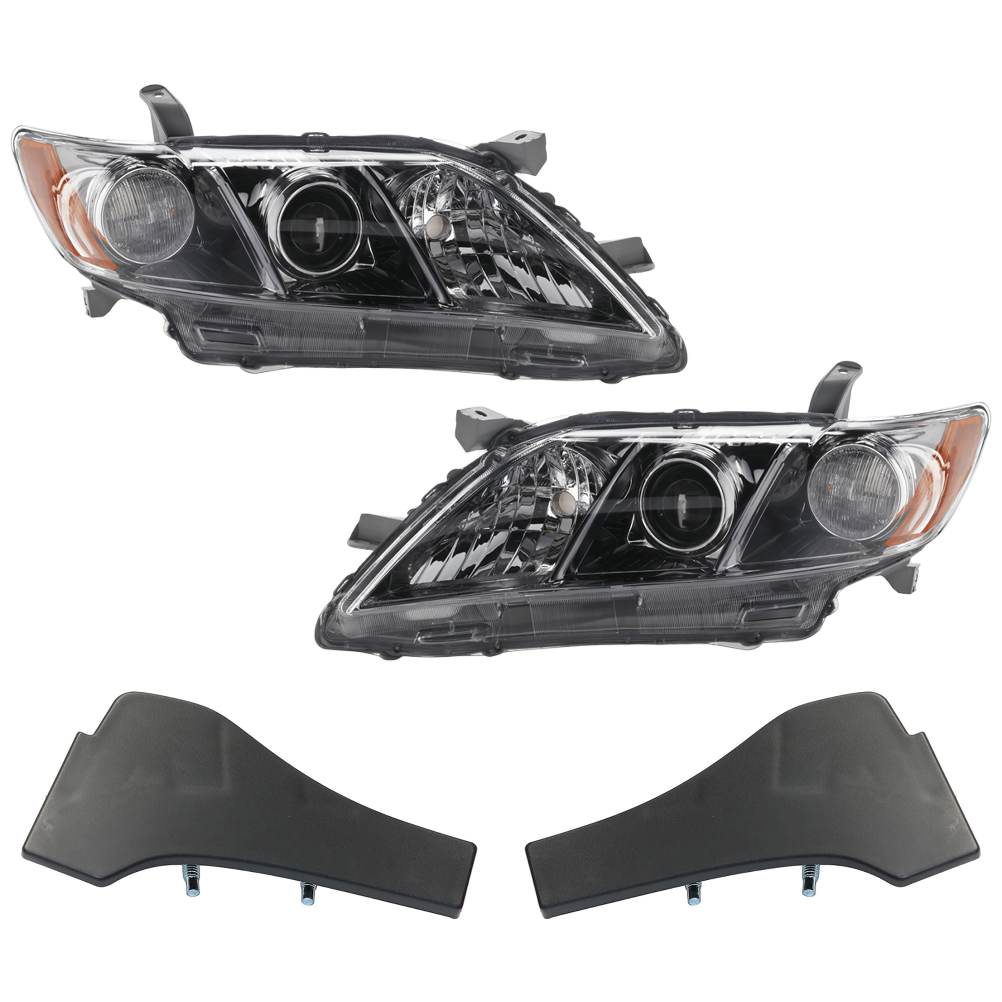 AM CAMRY 07-09 HEAD LAMP RH AND LH 4 pc kit Lens and Housing Halogen with Bumper Trim SKU KIT 091523-226 Partslink TO2518130 TO2519130 TO1089120 TO1088120 OEM 8113006212-8117006212-52112060
