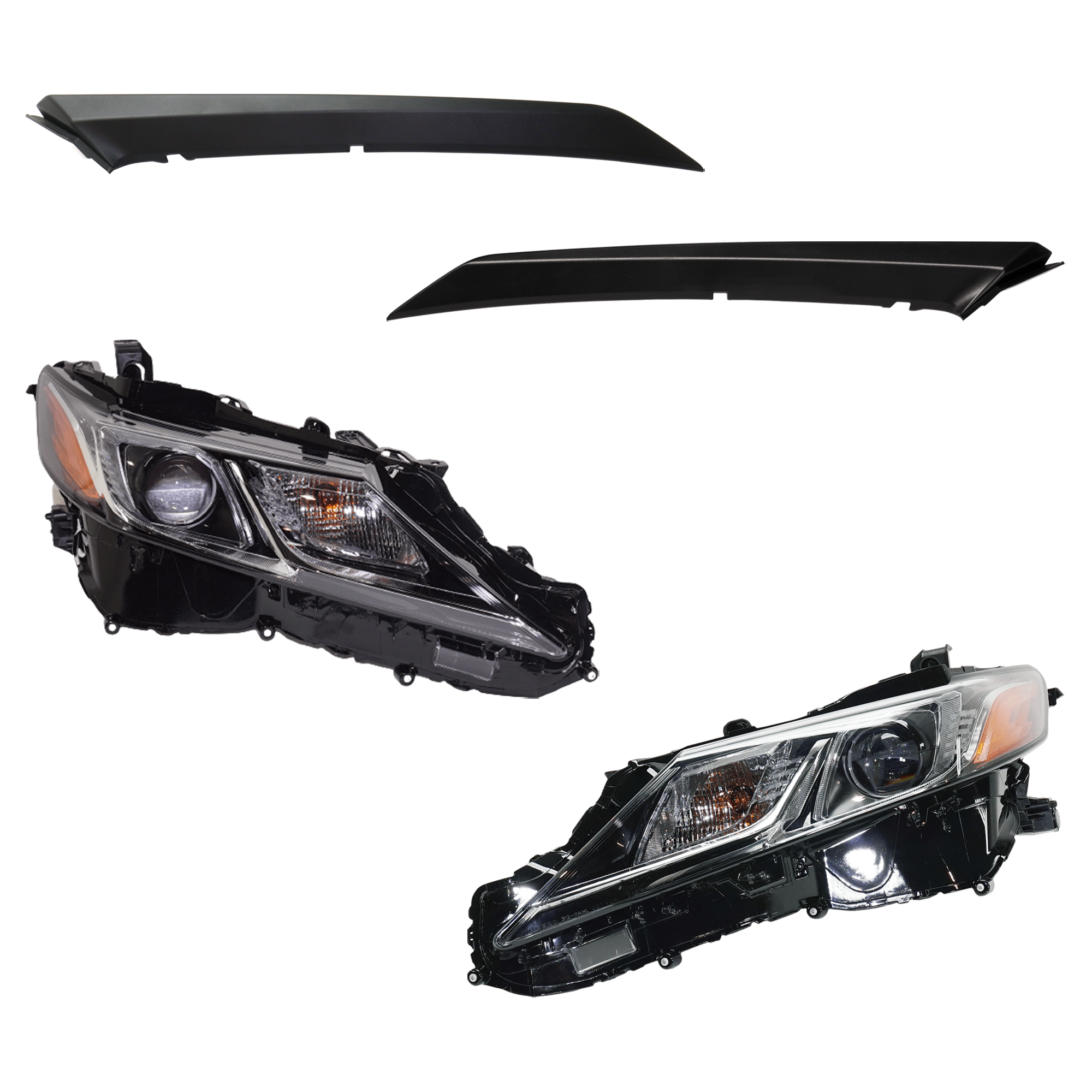 AM CAMRY 19-24 HEAD LAMP RH AND LH 4 pc kit Assembly Halogen with Bumper Trim SKU KIT 091523-239 Partslink TO2502277 TO2503277 TO1047105 TO1046105 OEM 8111006C41-8111006G10-8115006C