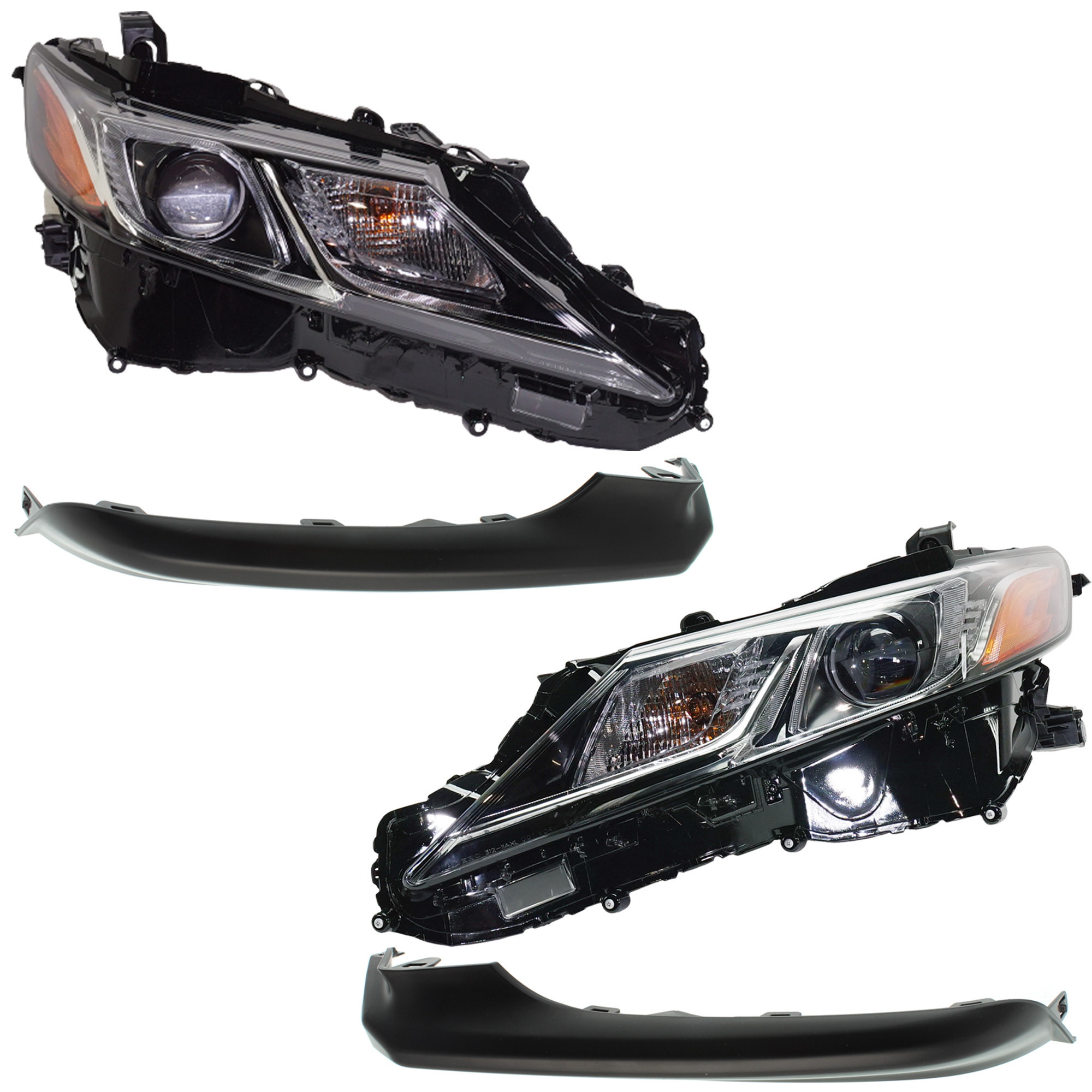 AM CAMRY 19-20 HEAD LAMP RH AND LH 4 pc kit Assembly Halogen with Bumper Trim SKU KIT 091523-241 Partslink TO2502277 TO2503277 TO1047103 TO1046103 OEM 8111006C41-8111006G10-8115006C