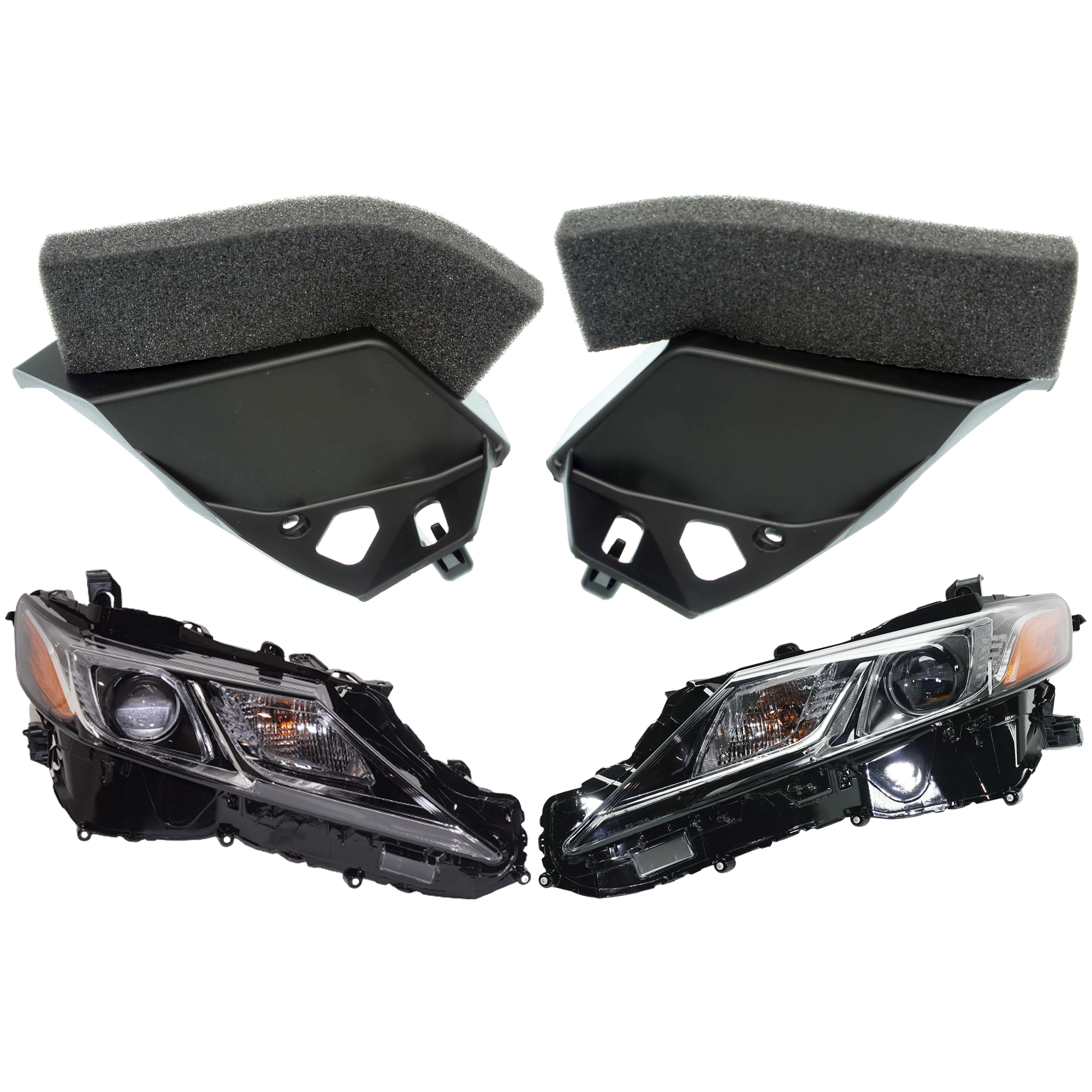 AM CAMRY 19-24 HEAD LAMP RH AND LH 4 pc kit Assembly Halogen with Bumper Trim SKU KIT 091523-243 Partslink TO2502277 TO2503277 TO1043137 TO1042137 OEM 8111006C41-8111006G10-8115006C