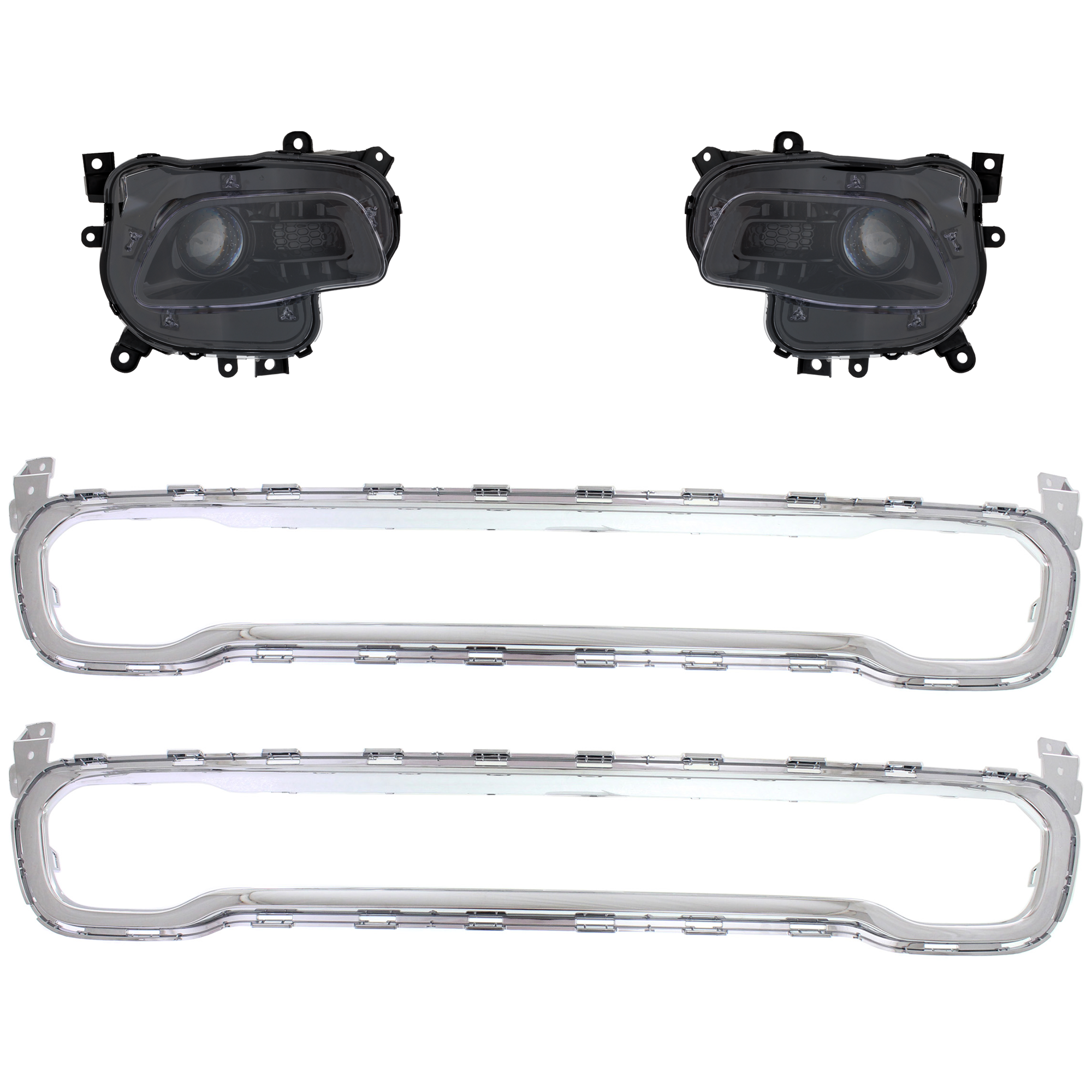 AM CHEROKEE 16-18 HEAD LAMP RH AND LH 4 pc kit Assembly Halogen with Bumper Trim CAPA SKU KIT 091523-250 Partslink CH2502313C CH2503313C OEM 5SM98TZZAA PFM 68292992AB 6829