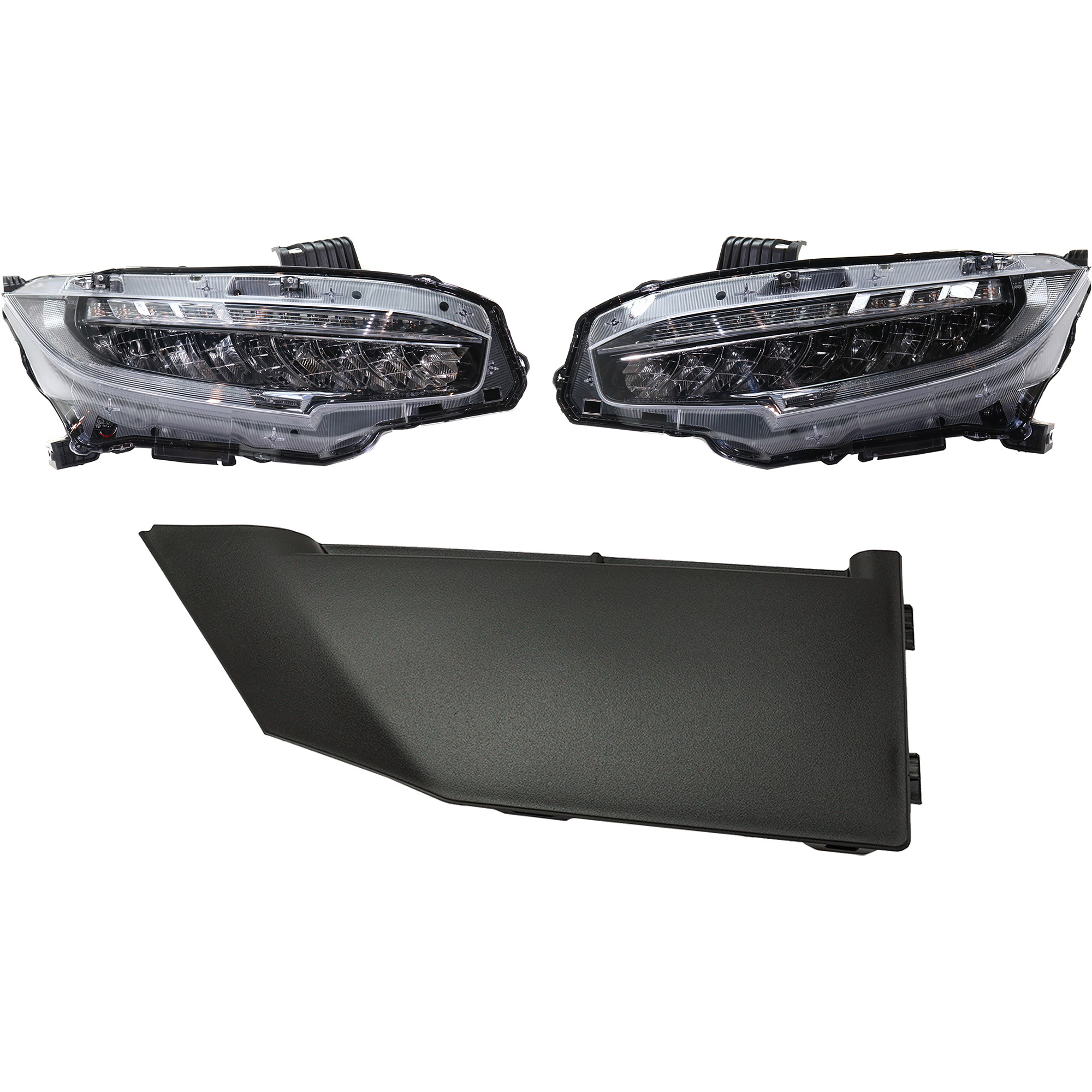 AM CIVIC 19-19 HEAD LAMP RH AND LH 3 pc kit Assembly LED with Bumper Trim SKU KIT 091523-260 Partslink HO2502176 HO2503176 HO1037106 OEM 33100TBAA11-33150TBAA11-71109T