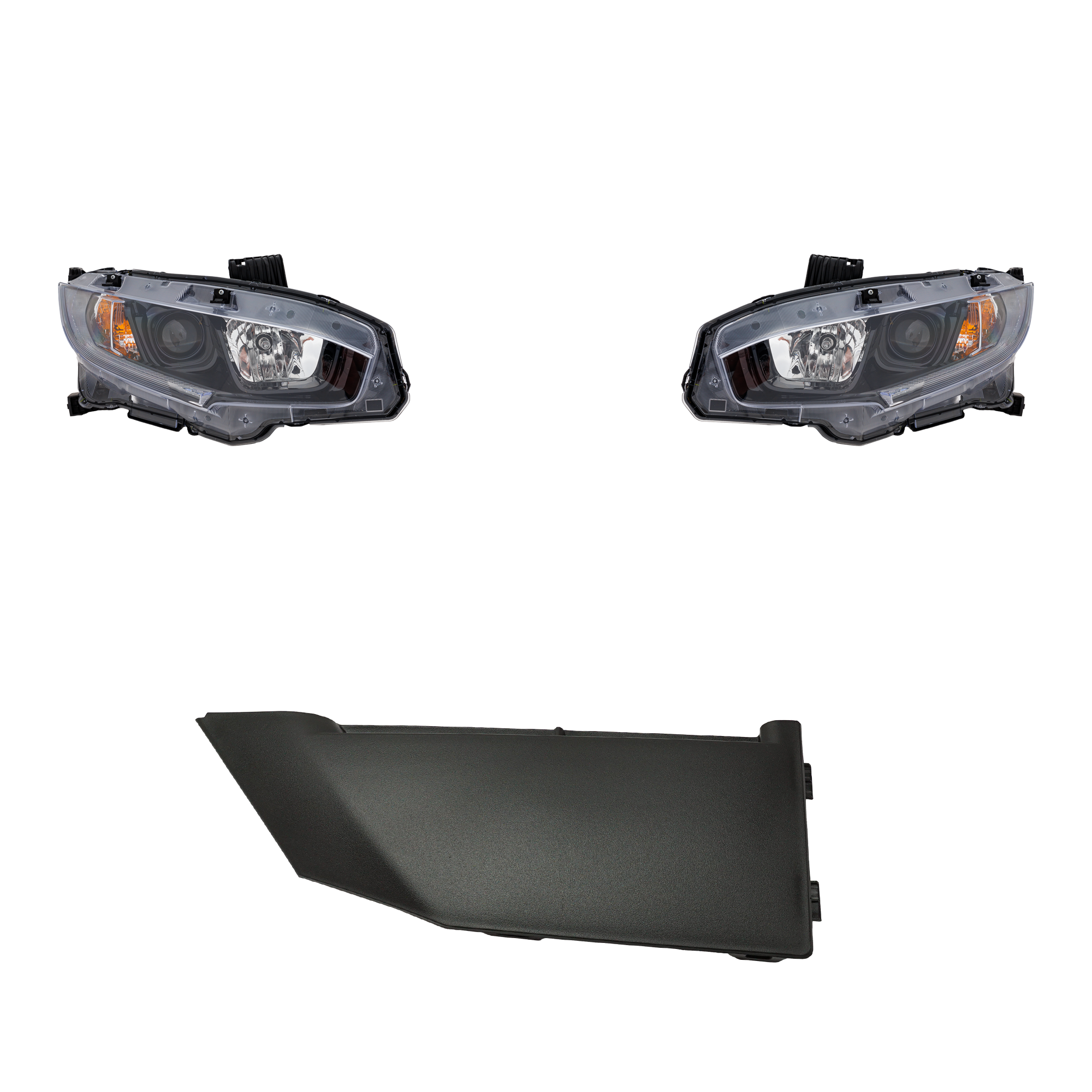 AM CIVIC 19-21 HEAD LAMP RH AND LH 3 pc kit Assembly Halogen with Bumper Trim SKU KIT 091523-261 Partslink HO2502192 HO2503192 HO1037106 OEM 33100TBAA31-33150TBAA31-71109T
