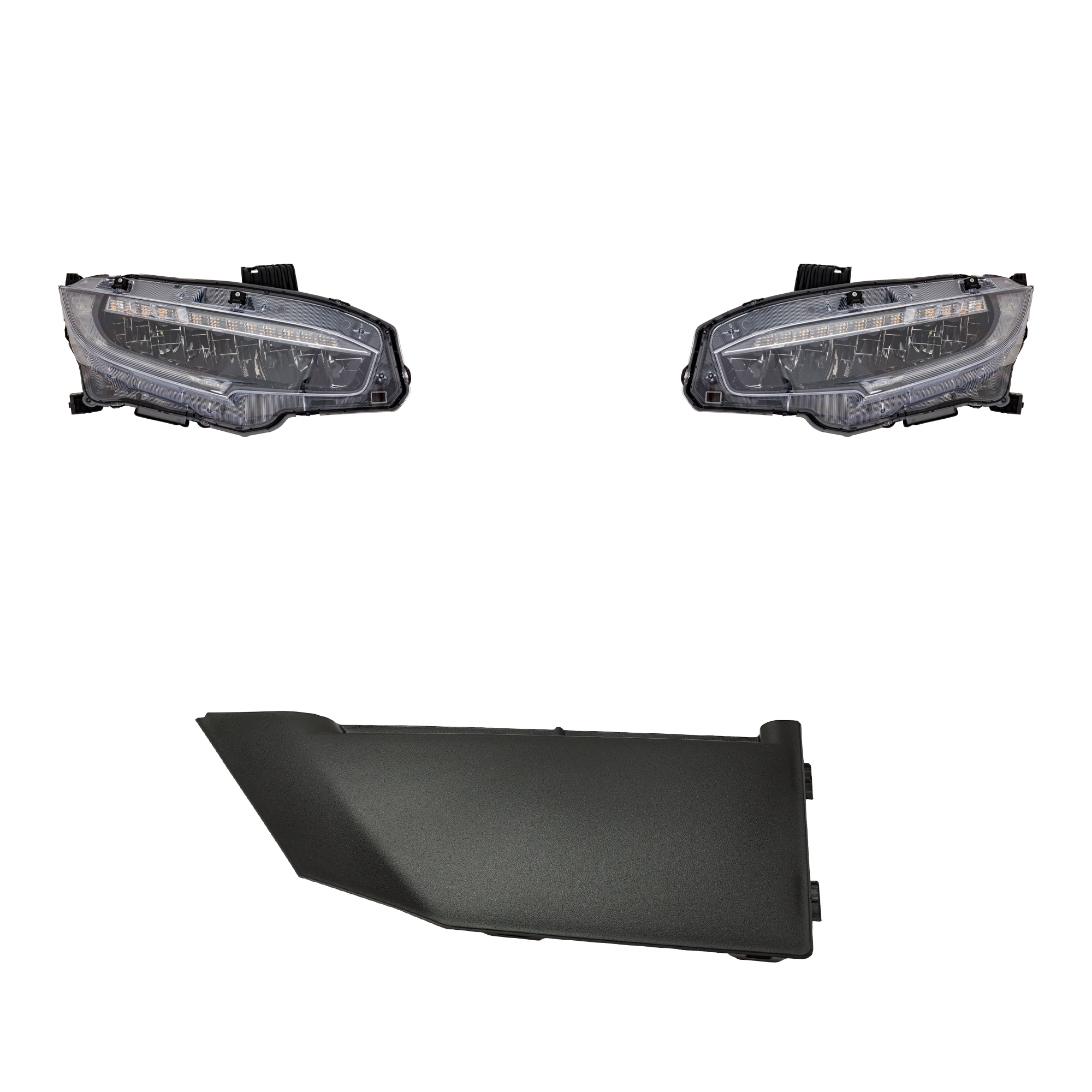 AM CIVIC 19-19 HEAD LAMP RH AND LH 3 pc kit Assembly LED with Bumper Trim SKU KIT 091523-262 Partslink HO2502195 HO2503195 HO1037106 OEM 33100TBAA22-06331TBA305-33150T
