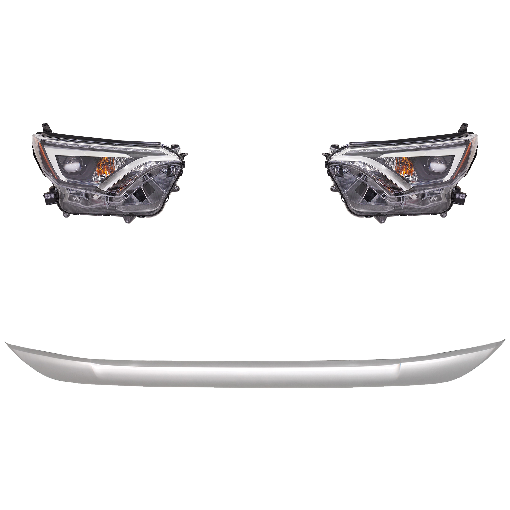 AM RAV4-16-16 HEAD LAMP RH AND LH 4 pc kit Assembly LED with Bumper Trim SKU KIT 091523-266 Partslink TO1094103 OEM 8114542670 PFM 8118542670 PFM