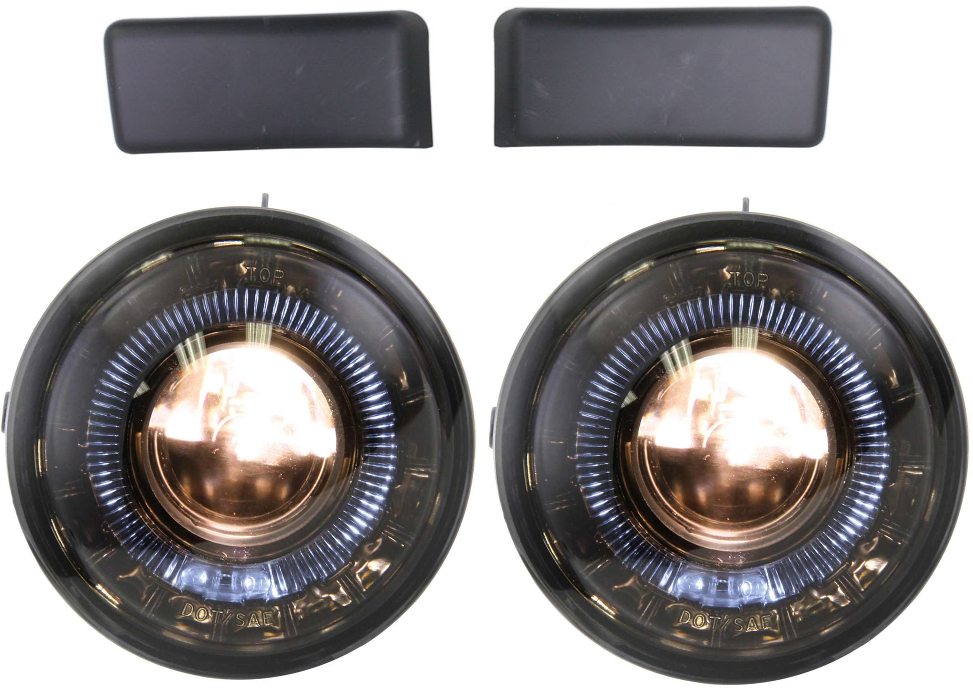 AM F 150-09-10 FOG LAMP RH AND LH 4 pc Kit Assembly Halo Projector Type Smoke Lens with Bumper Trim SKU KIT 091523-296 Partslink FO1053100 OEM 9L3Z17E810B