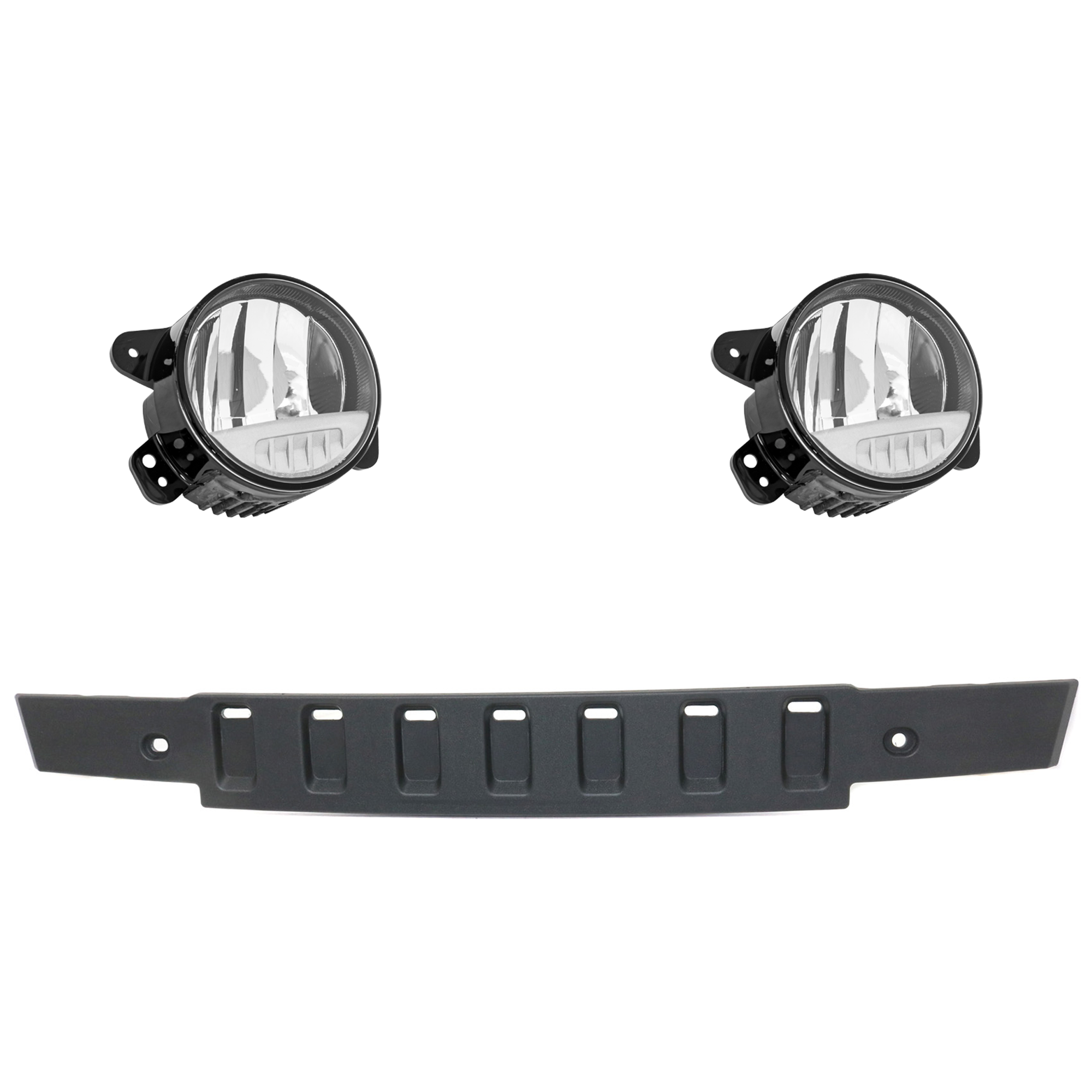 AM WRANGLER 07-09 WRANGLER JK 18-18 FOG LAMP RH AND LH Assembly LED 3 Pc kit with Bumper Trim SKU KIT 091523-302 Partslink CH2592160 CH1087124 OEM 68307273AE 1BE94RXFAC