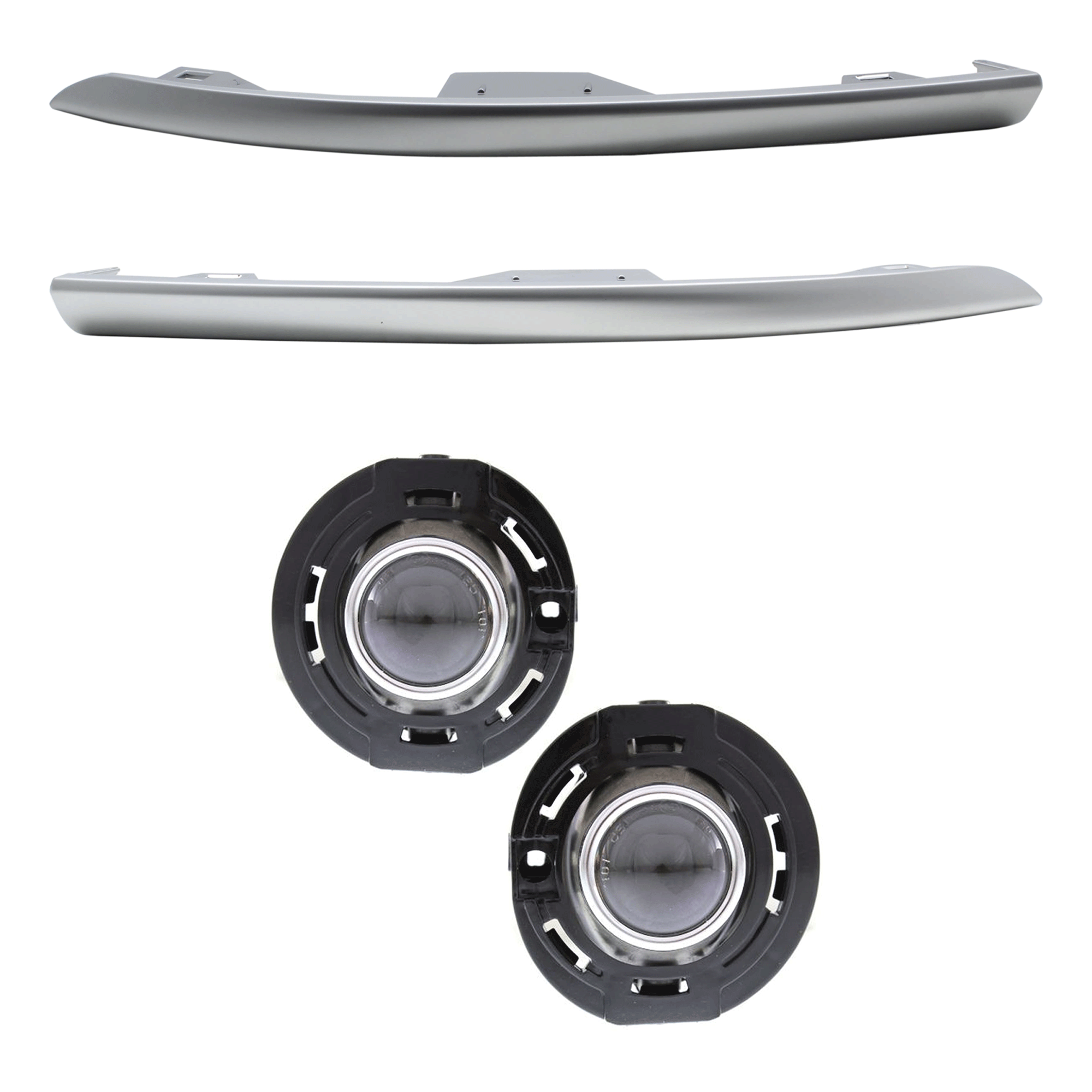 AM GRAND CHEROKEE 17-21 FRONT BUMPER MOLDING RH AND LH Outer 4 pc Kit Satin Chrome SKU KIT 091523-320 Partslink CH1046119 CH1047119 CH2594105 OEM 5ZT56SZ7AA 5ZT57SZ7AA 5182021A