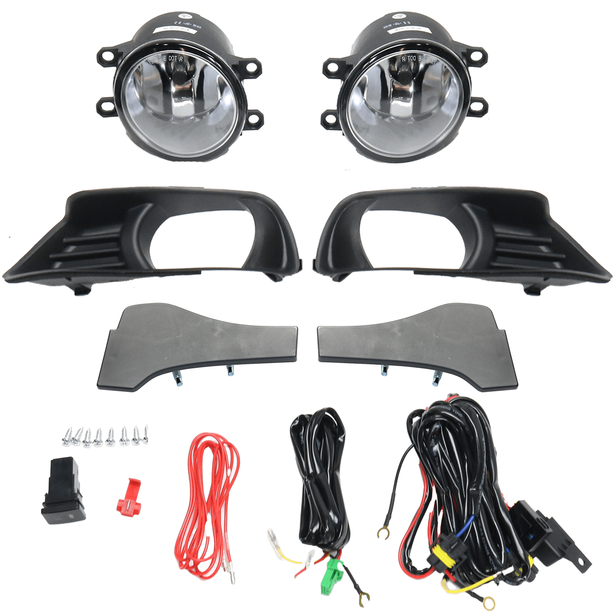AM CAMRY 07-09 FOG LAMP RH AND LH 4 pc Kit Assembly Halogen Clear Lens with Bumper Trims SKU KIT 091523-324 Partslink TO1088120 TO1089120 OEM Performance 5211306010-5211206