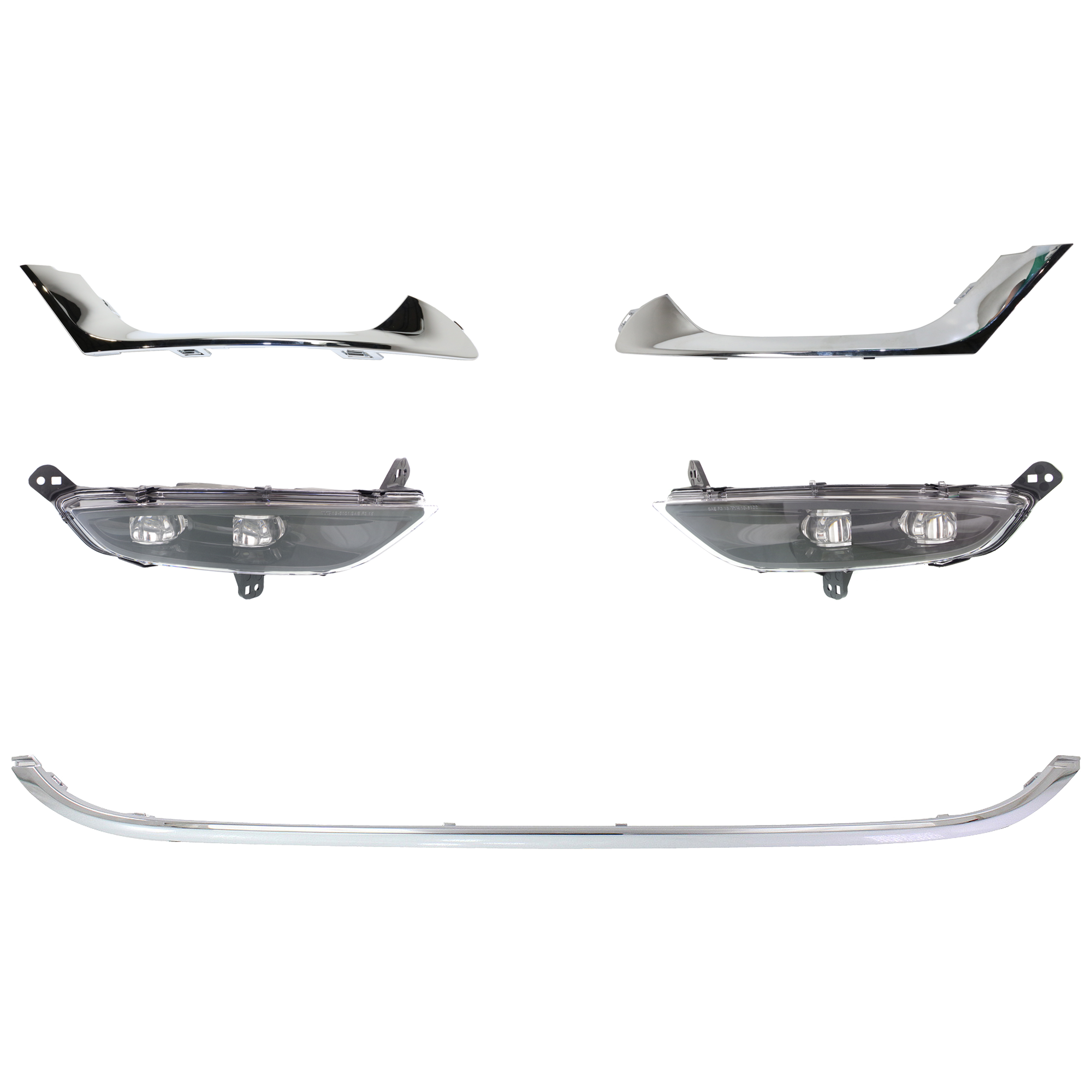 AM 200-15-16 FOG LAMP RH AND LH 5 Pc kit Assembly LED Black Interior SKU KIT 091523-394 Partslink CH2592149 CH2593149 CH1044120 CH1046108 CH1047108 OEM 55112638AA 55112639AA 68203029