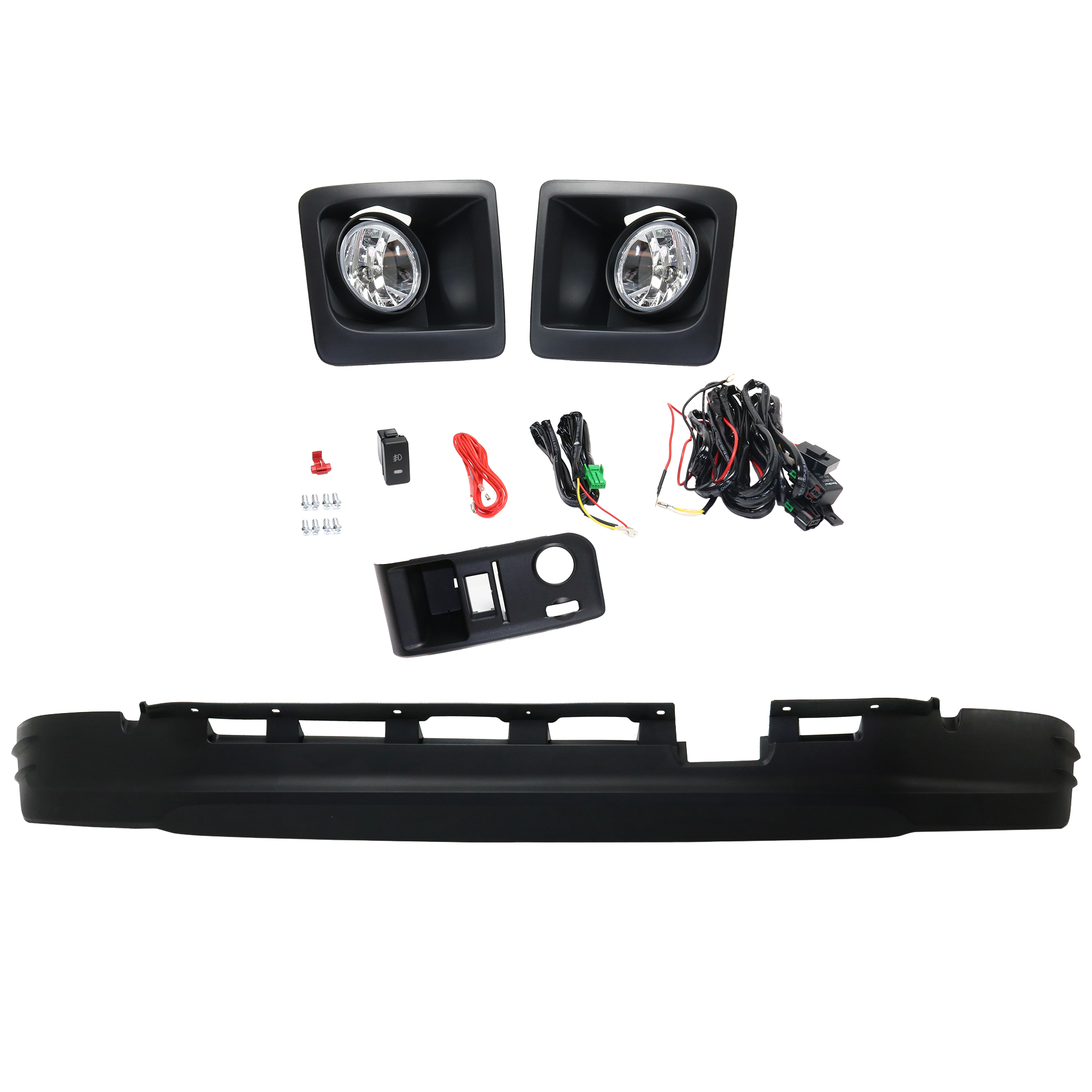 AM TACOMA 16-18 FRONT VALANCE 3 pc kit Plastic Textured with Fog Light SKU KIT 091523-46 OEM 5385104070 Performance