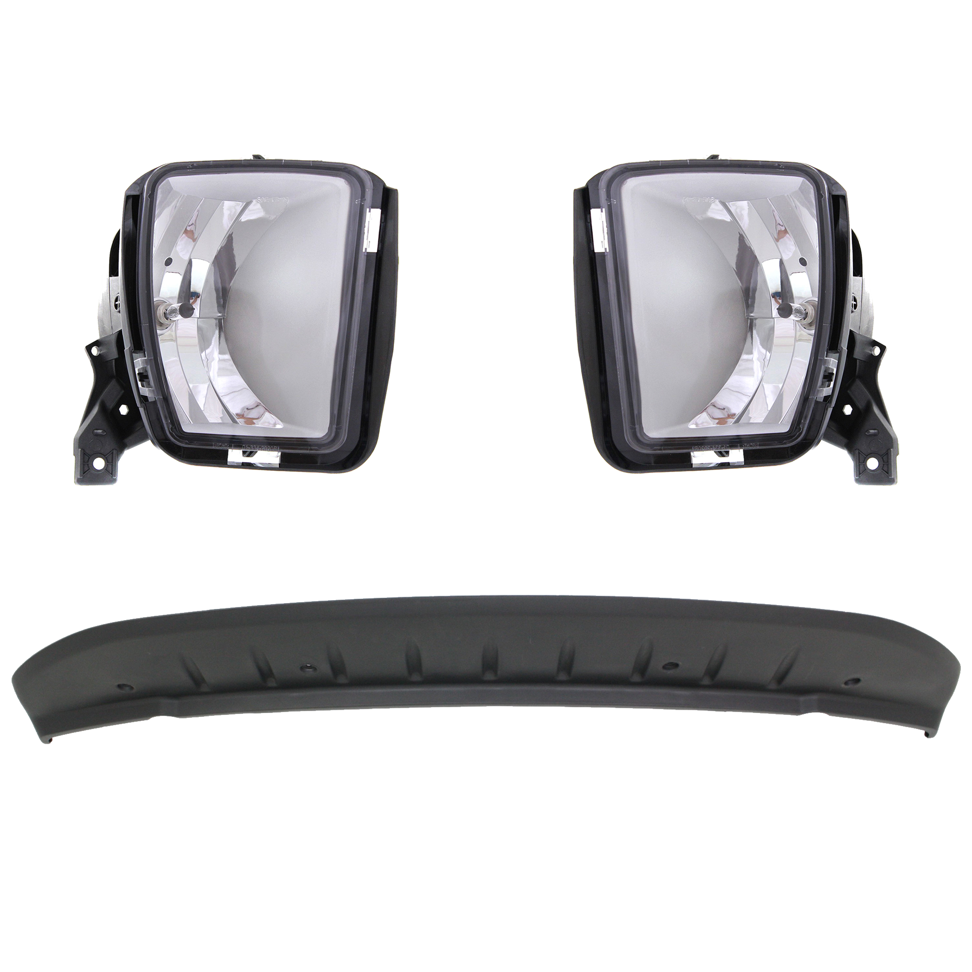 AM RAM 1500-13-18-1500 CLASSIC 19-23 FRONT LOWER VALANCE RH AND LH Air Dam Plastic Primed 3 pc kit w Fog Lights SKU KIT 091523-59 Partslink CH1090133 CH2592147 CH2593147 OEM 55112616AA 68104821AF 68104821