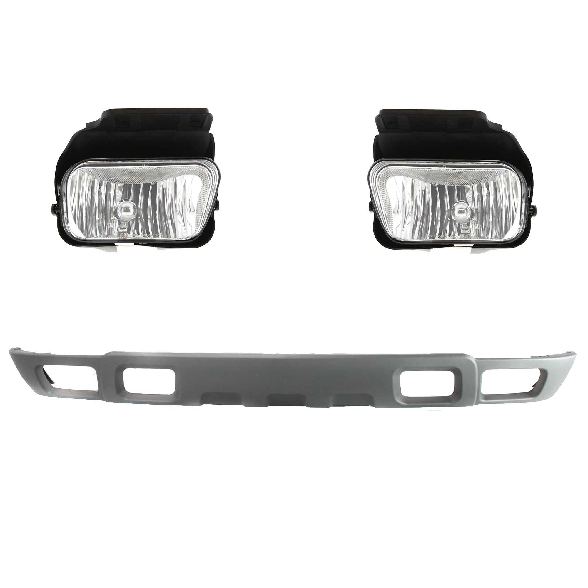 AM AVALANCHE 1500 AVALANCHE 2500-02-06 FRONT LOWER VALANCE RH AND LH 3 Pc kit Plastic Textured Gray with Fog Light SKU KIT 091523-68 Partslink GM1092173 GM2592127 GM2593127 OEM 10367213-15190982-15190983