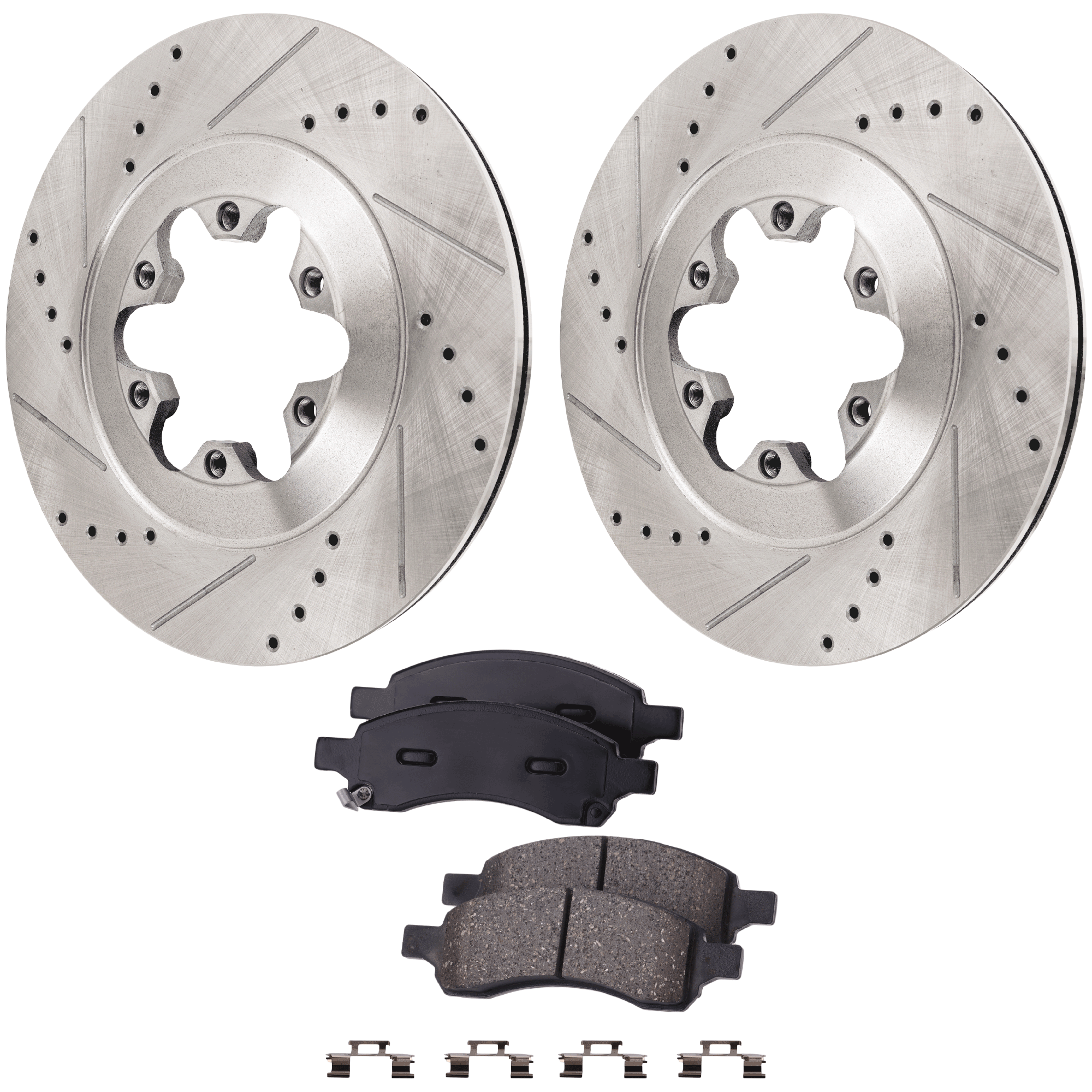 AM CANYON COLORADO 09-12 FRONT BRAKE DISC AND PAD KIT 4 pc Kit Cross drilled and Slotted SKU KIT 091622-07 OEM 41244-55162-850093-900634-6004