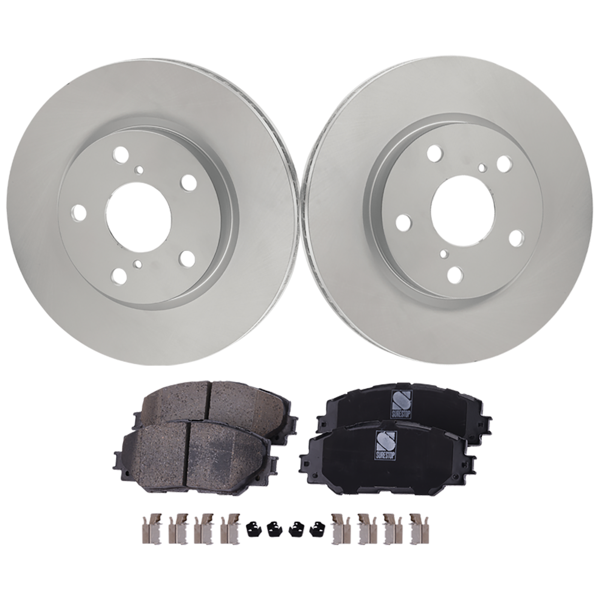 AM PRIUS V 13-17 RAV4-09-18 FRONT BRAKE DISC AND PAD KIT 2 Wheel Set Plain Surface G Coated SKU KIT 091625-229 OEM 4351242040 PFM 0446502220-0446
