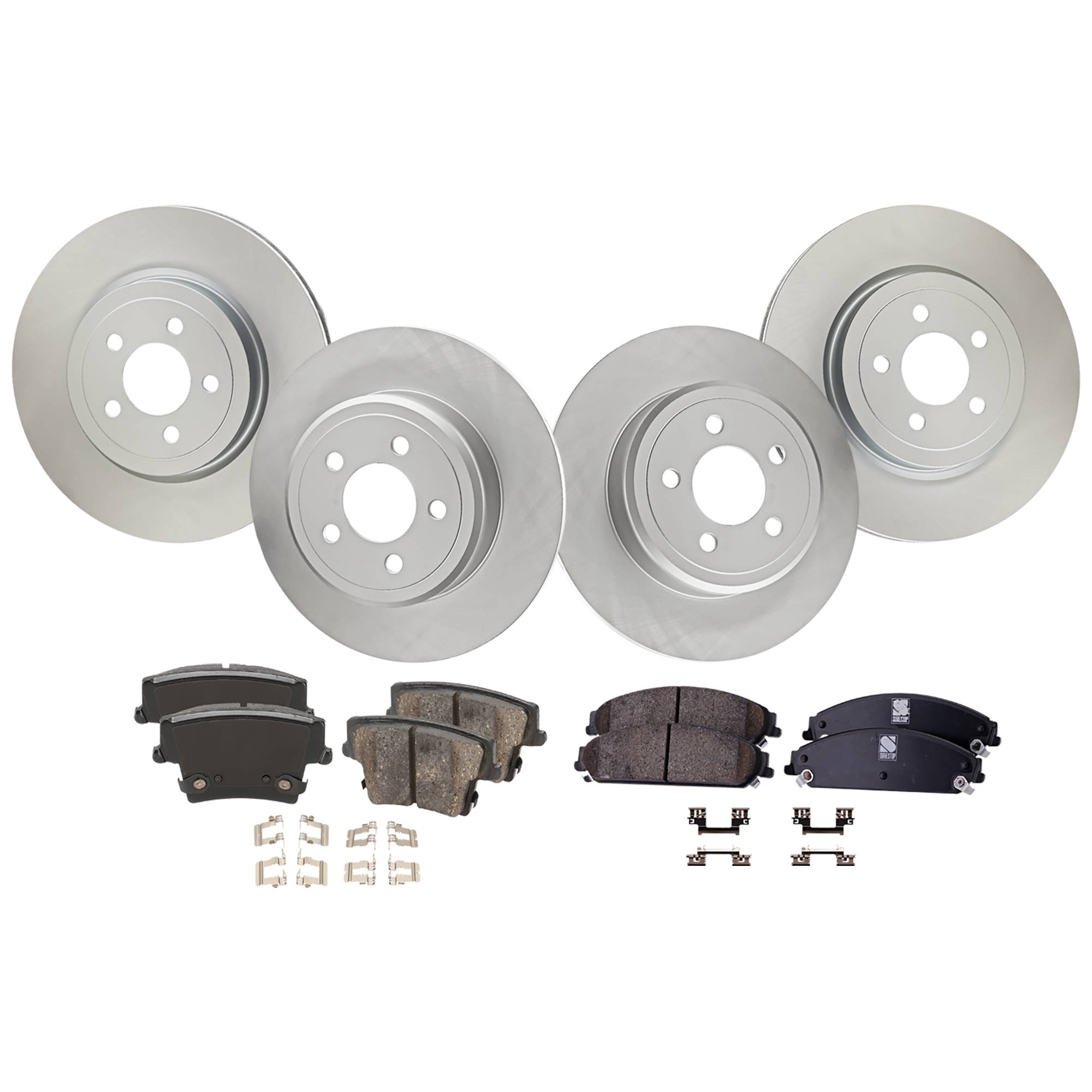 AM CHRYSLER 300-16-16 CHALLENGER 12-16 FRONT AND REAR BRAKE DISC AND PAD KIT 4 Wheel Set SKU KIT 091625-295 OEM 4779208AB PFM 4779197AD PFM 51