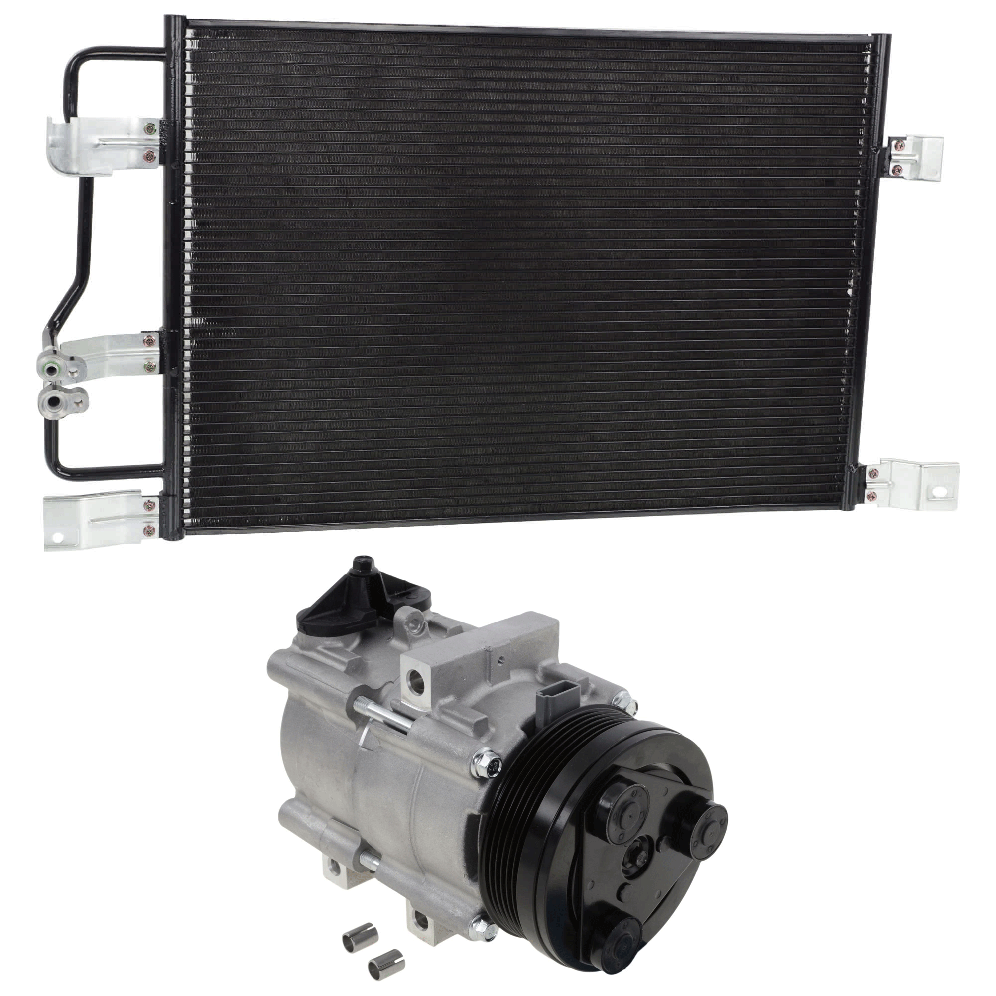 AM CROWN VICTORIA GRAND MARQUIS 98-02 A C COMPRESSOR 2 pc Kit New w Clutch 6 Groove Pulley 4.6L Eng. includes A C Condenser SKU KIT 091825-103 Partslink FO3030105 OEM HU2Z19703Q XW1Z19712AA