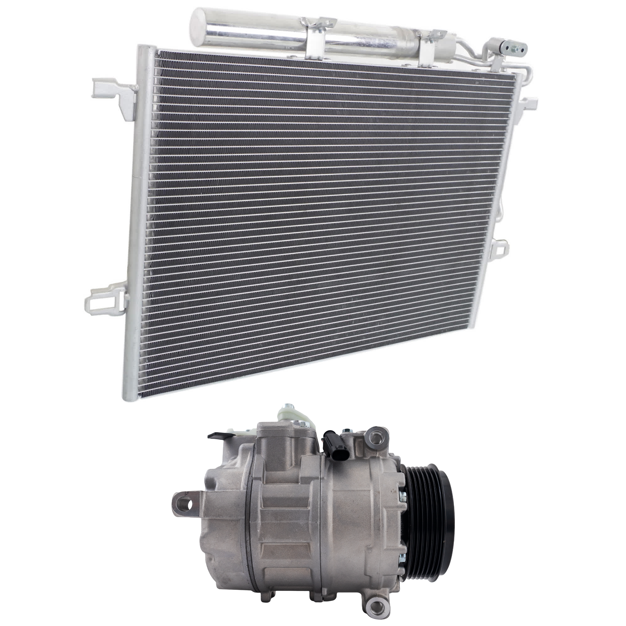 AM E CLASS 04-06 CLS CLASS 06-11 A C COMPRESSOR 2 pc Kit New w Clutch 6 Groove Pulley includes A C Condenser SKU KIT 091825-104 Partslink MB3030139 OEM 98356-275742-639834-813157-102