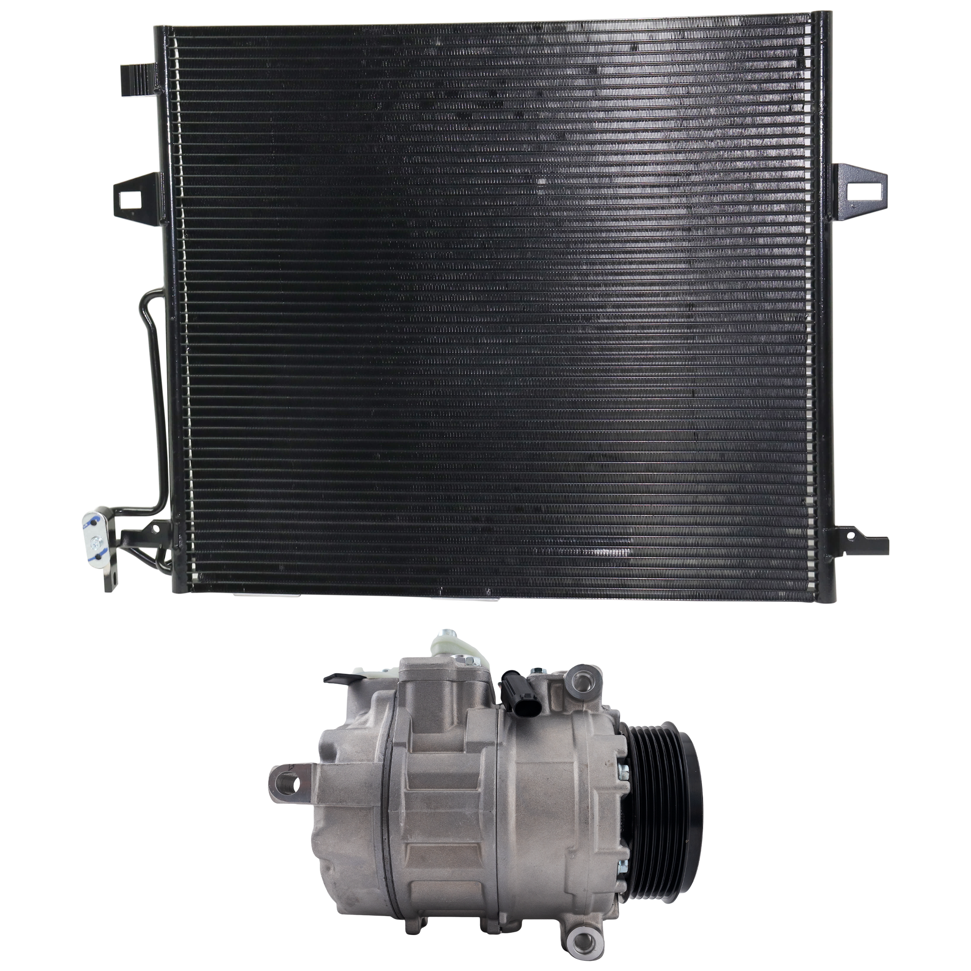 AM GL CLASS 08-12 ML CLASS 06-11 A C COMPRESSOR 2 pc Kit New w Clutch 6 Groove Pulley includes A C Condenser SKU KIT 091825-107 Partslink MB3030142 OEM 98356-275742-639834-813157-102