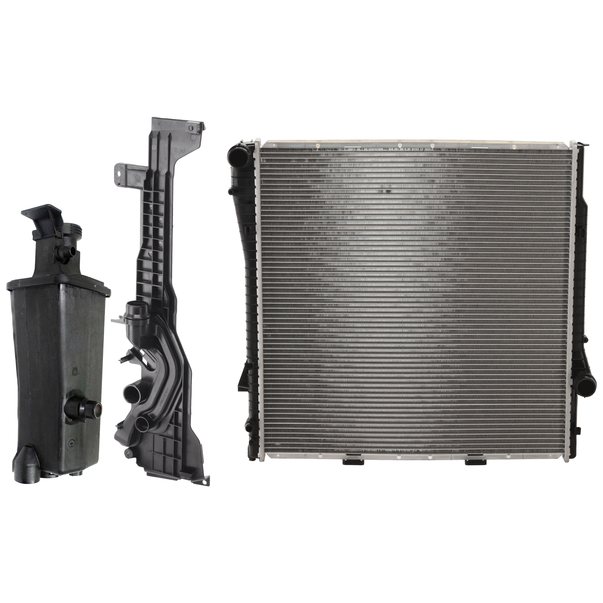 AM X5-01-06 RADIATOR 3 pc Kit 6 Cyl. 3.0L Eng. w Coolant Reservoir and Radiator Support Side Panel SKU KIT 091825-120 Partslink BM3014102 OEM 17117573781-17111438819