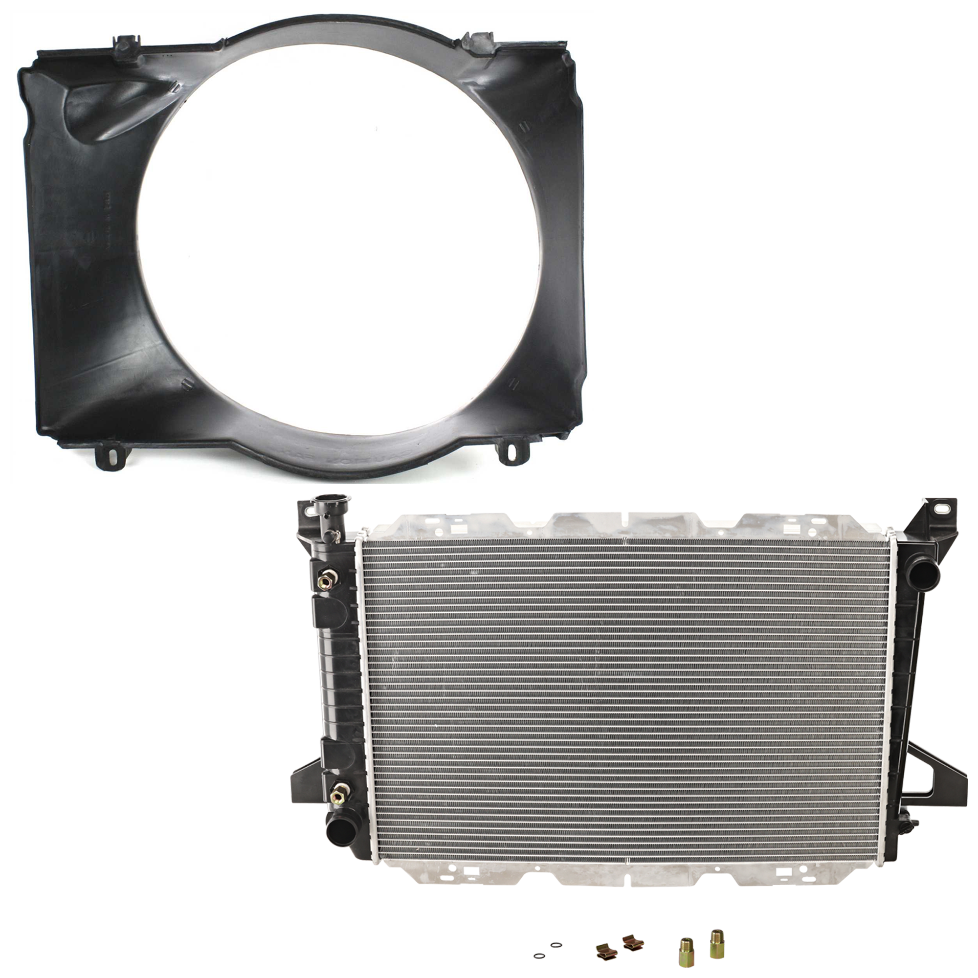 AM BRONCO F SERIES PICKUP 87-93 RADIATOR 2 pc Kit includes Fan Shroud SKU KIT 091825-124 Partslink FO3110112 OEM E5TZ8146H