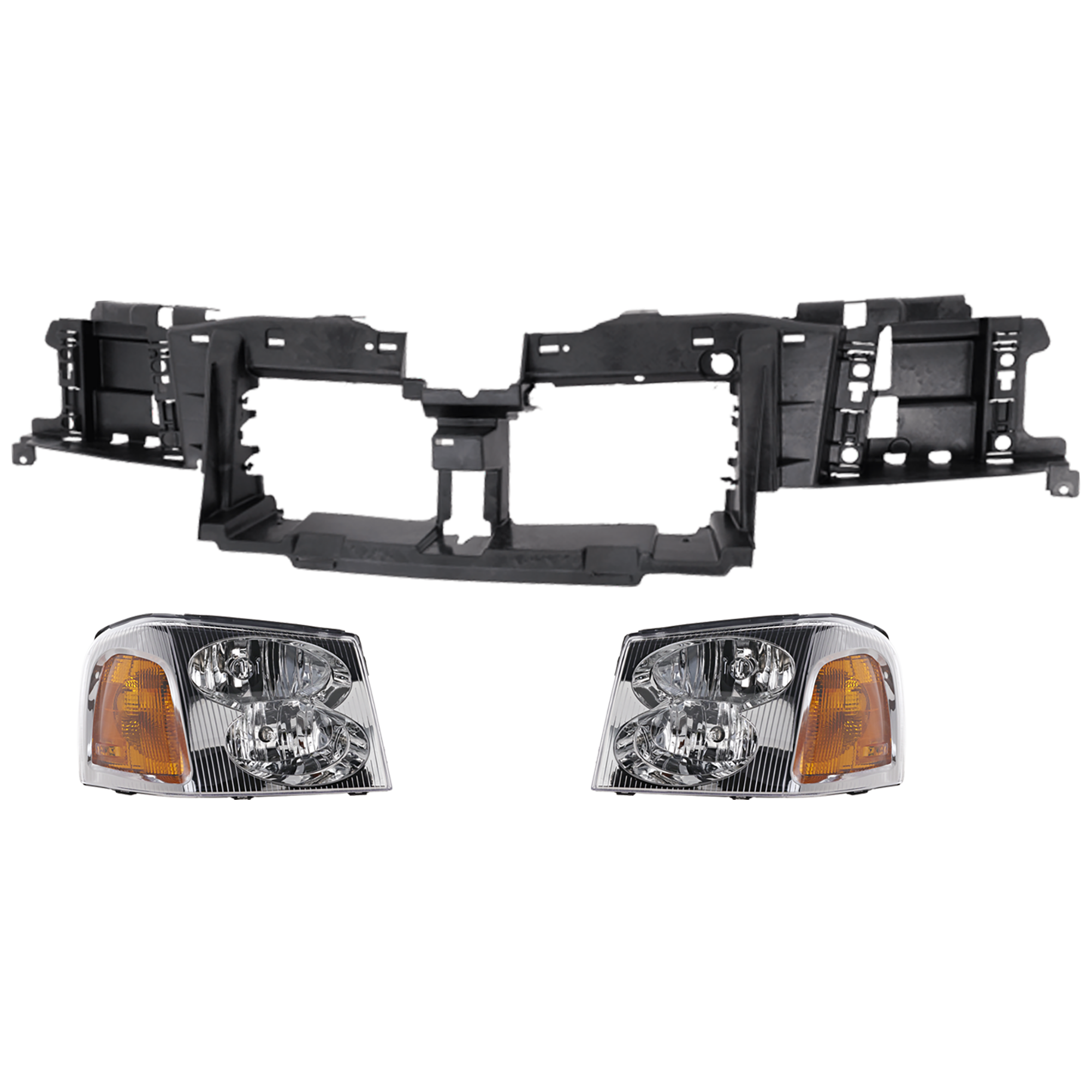 AM ENVOY 02-09 HEADER PANEL 3 pc Kit Thermoplastic includes RH and LH Headlight SKU KIT 091825-127 Partslink GM2503220 GM2502220 OEM 15866070-15866071
