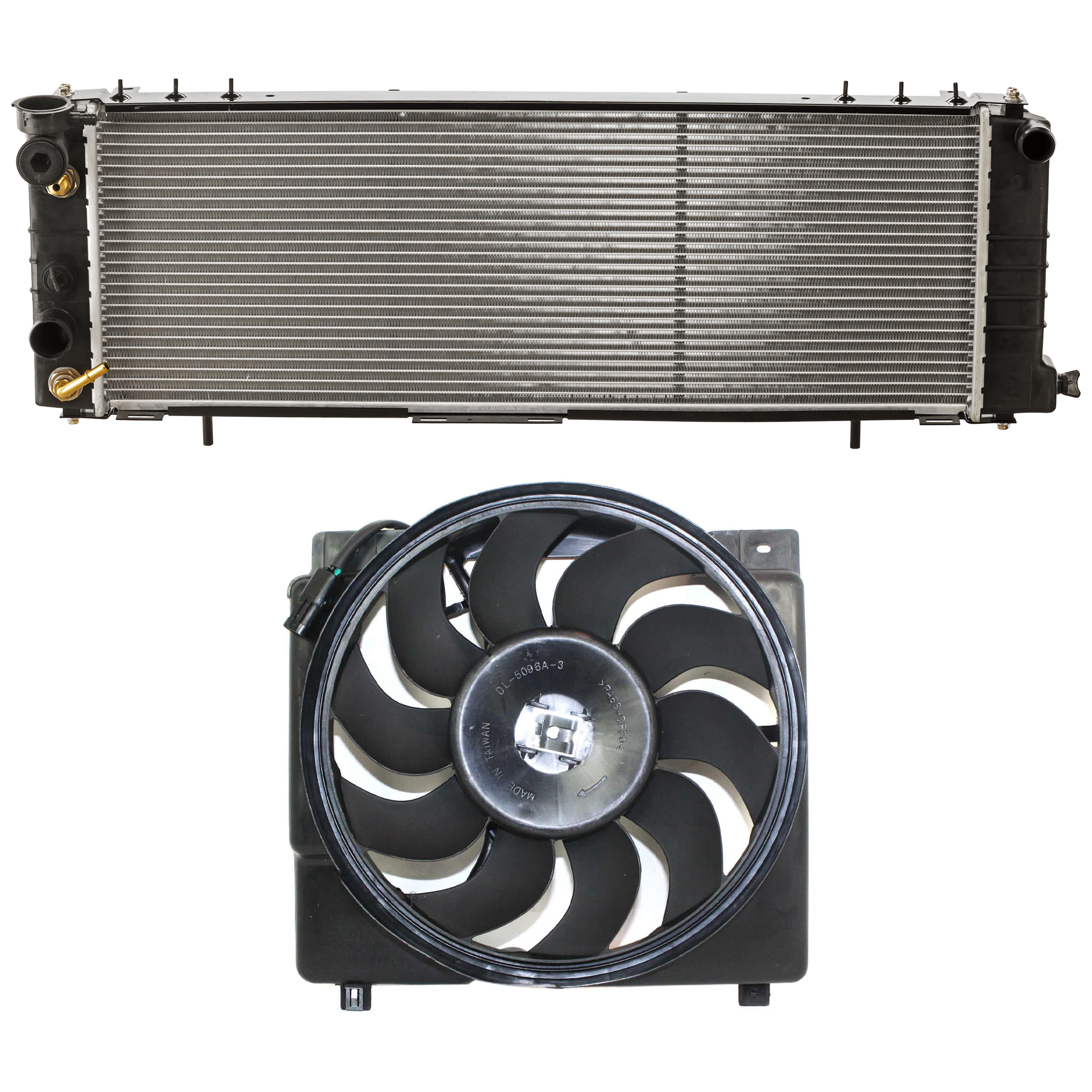 AM CHEROKEE 95-96 RADIATOR 2 pc Kit 4.0L Eng. includes Radiator Fan SKU KIT 091825-141 Partslink CH3115127 OEM 52079444AB