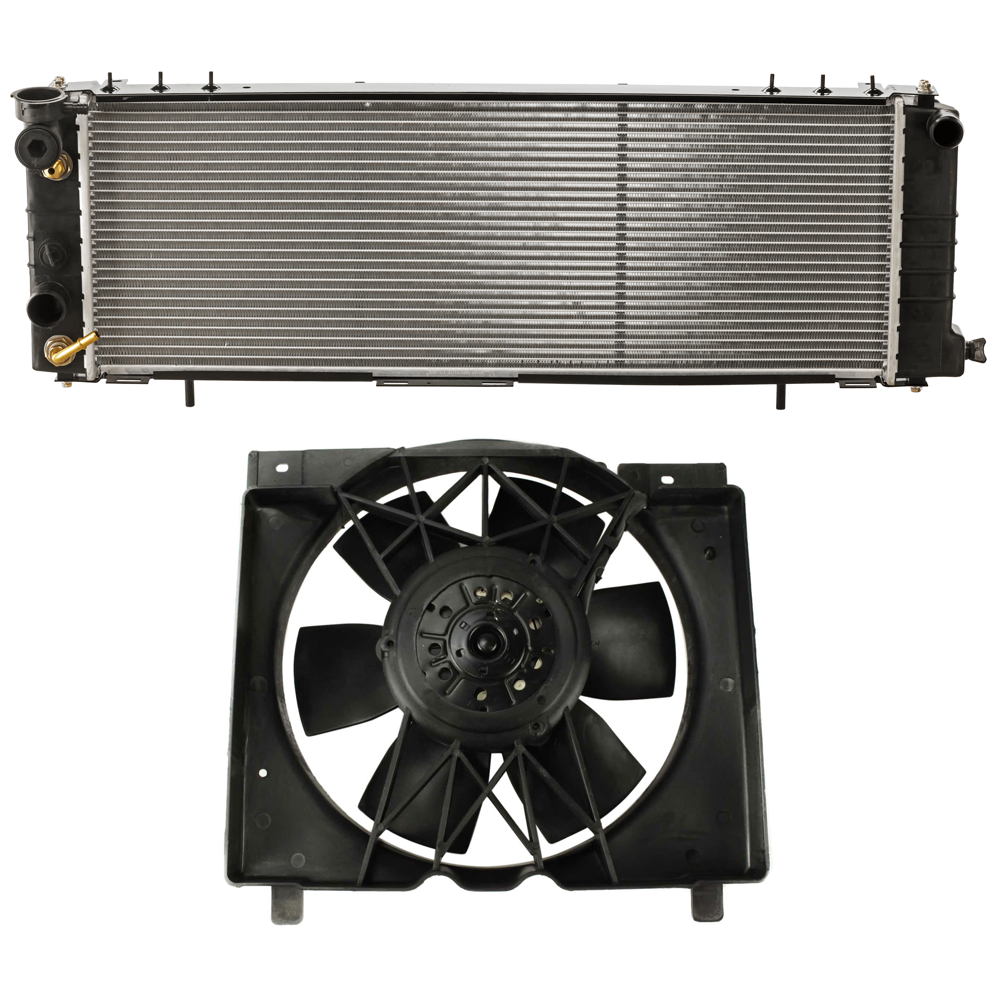 AM CHEROKEE 91-94 COMANCHE 91-92 RADIATOR 2 pc Kit 4.0L Eng. includes Radiator Fan SKU KIT 091825-142 Partslink CH3112101 OEM 52005748