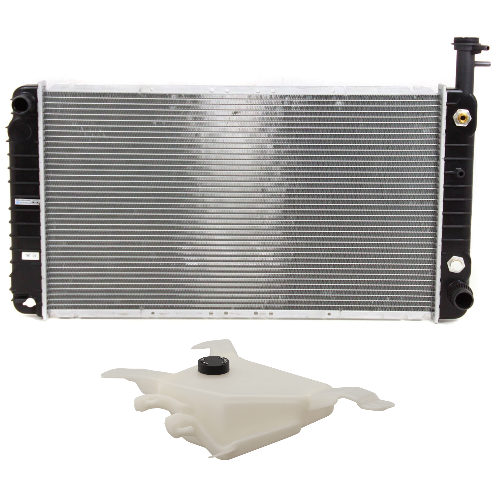 AM EXPRESS SAVANA 1500-2500-04-14 RADIATOR 2 pc Kit 5.3L Eng. includes Coolant Reservoir SKU KIT 091825-156 Partslink GM3014170 OEM 25865663 PFM