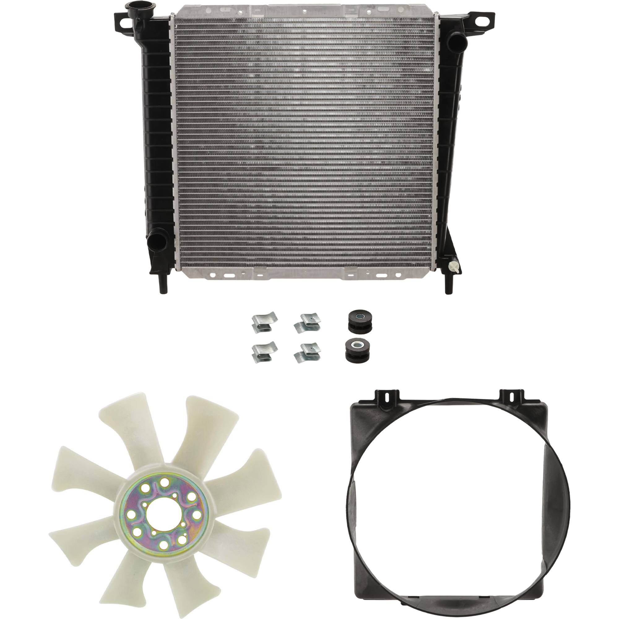 AM RANGER 91-94 RADIATOR FAN SHROUD 3 pc Kit 6 Cyl. 3.0L Eng. includes Radiator Fan Blade and Radiator SKU KIT 091825-171 Partslink FO3112115 FO3010363 OEM F09Z8600A F1TZ8005D