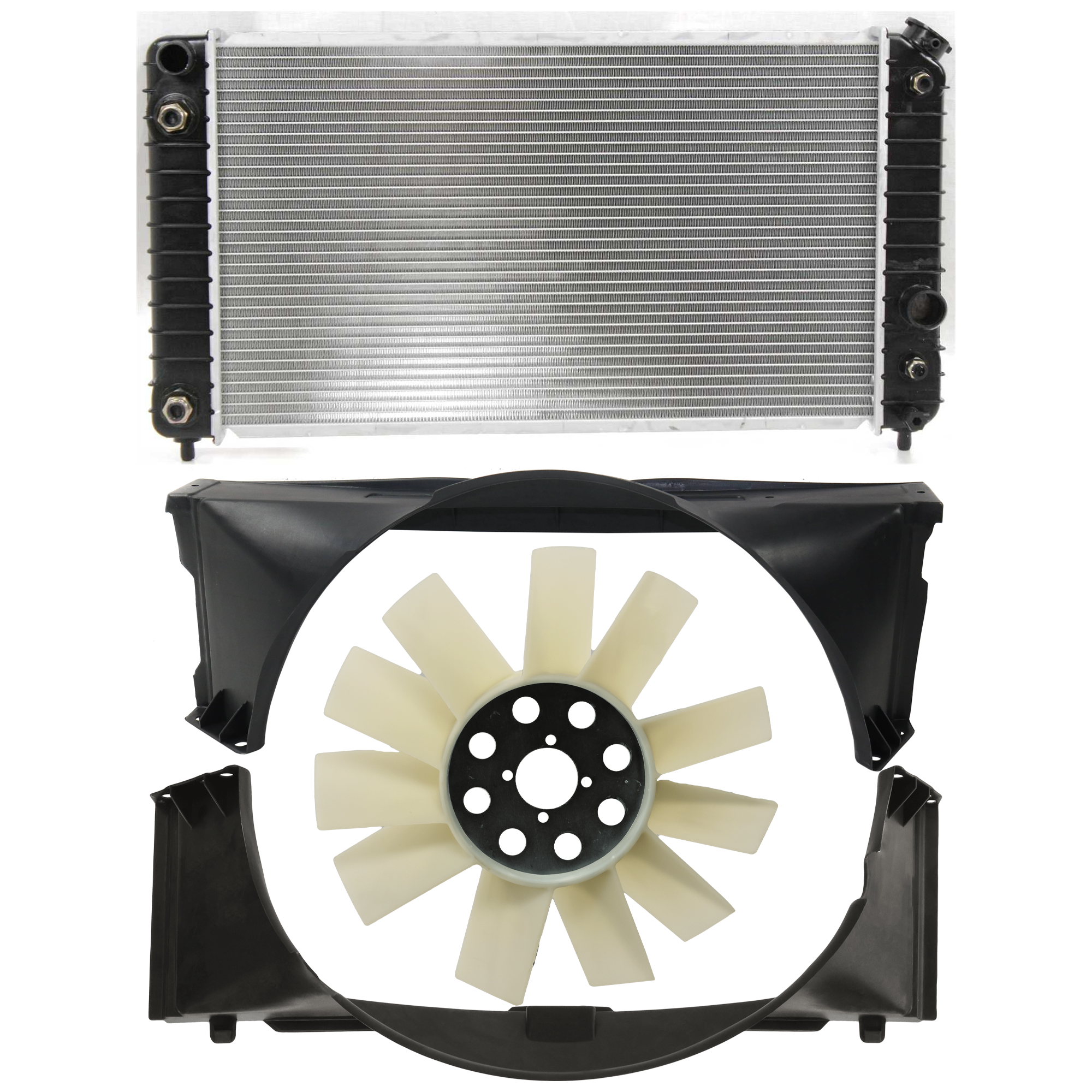 AM BLAZER 96-05 JIMMY 96-01 RADIATOR 4 pc Kit 4.3L Eng. includes Radiator Fan Blade and Upper and Lower Fan Shroud SKU KIT 091825-172 Partslink GM3112109 GM3110124 GM3110125 OEM 15976889-15736666-15133506