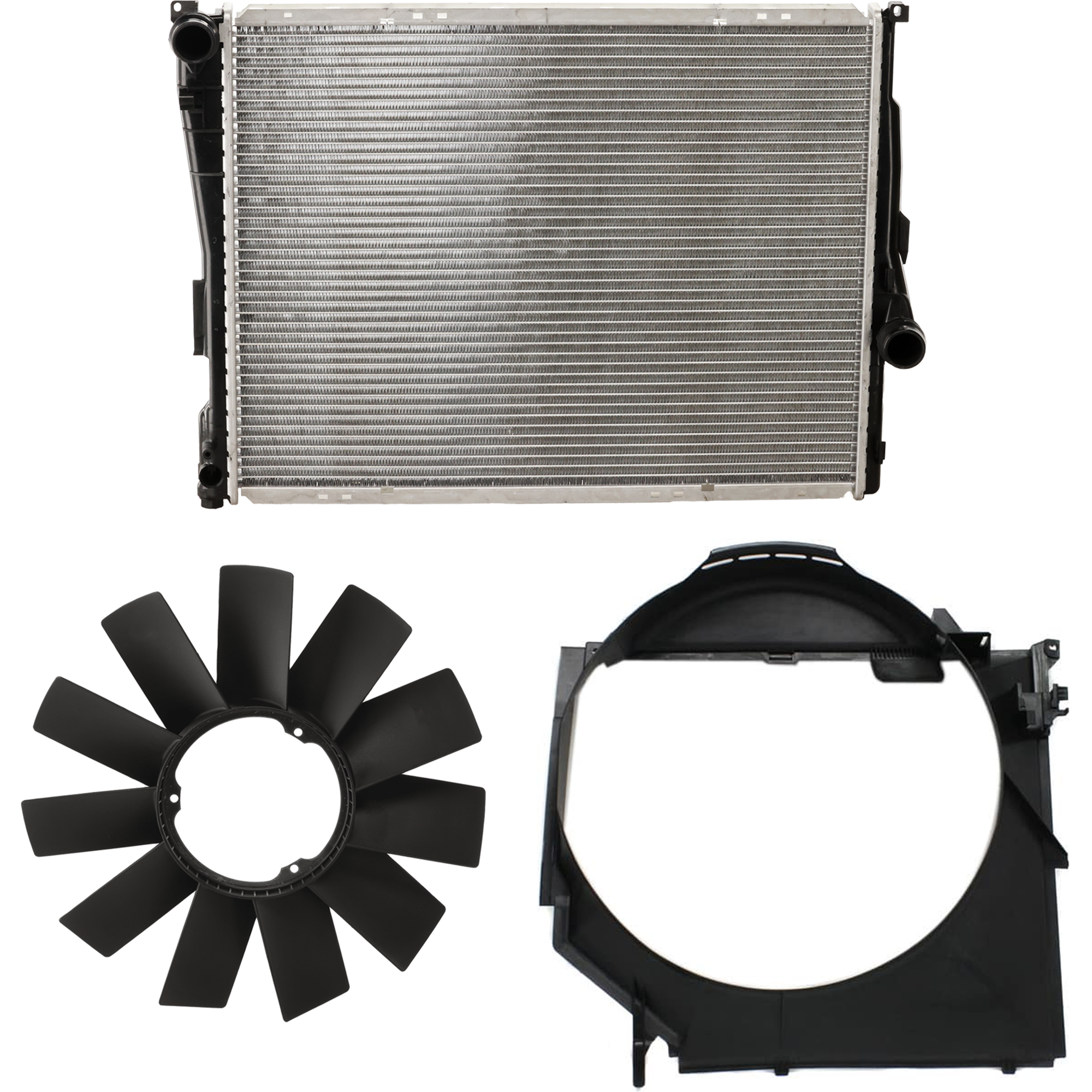 AM 3 SERIES 99-06 RADIATOR 3 pc Kit Automatic Transmission includes Radiator Fan Blade and Fan Shroud SKU KIT 091825-173 Partslink BM3112100 OEM 11521712058-17111436259
