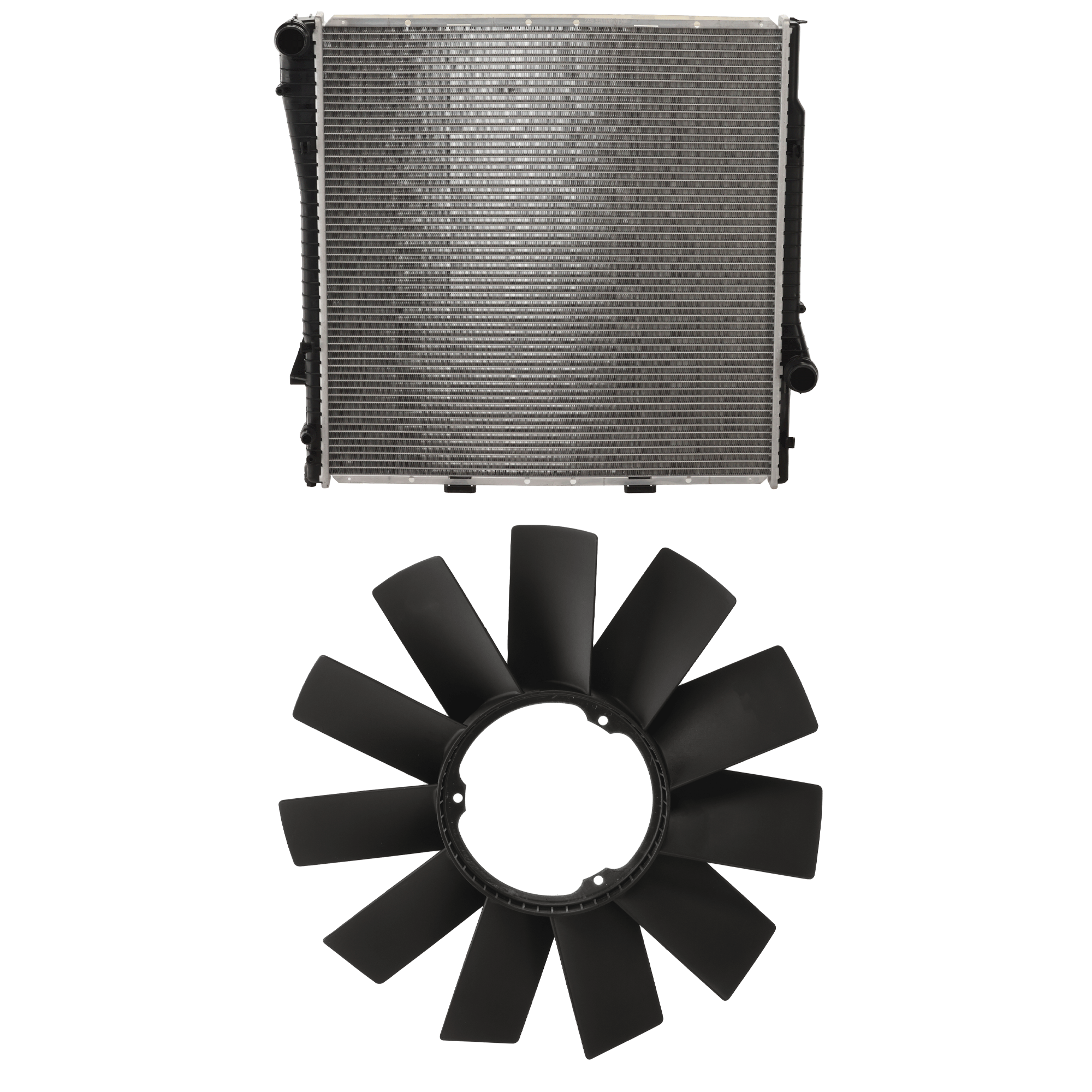 AM X5-01-06 RADIATOR 2 pc Kit 6 Cyl. 3.0L Eng. w Radiator Fan Blade SKU KIT 091825-179 Partslink BM3112100 OEM 11521712058