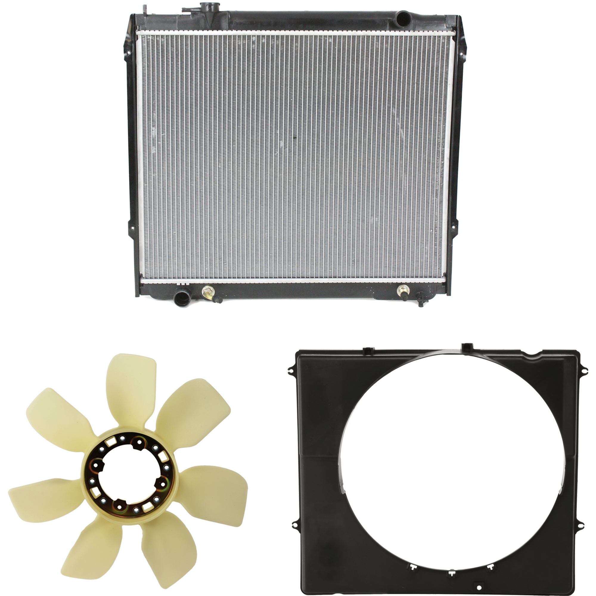 AM 4RUNNER 96-02 TACOMA 95-04 RADIATOR 3 pc Kit 3.4L Eng. Extended Cab Pickup Standard Cab Pickup RWD includes Radiator Fan Blade and Fan Shroud SKU KIT 091825-185 Partslink TO3112103 TO3110114 OEM 1636162010-1671162040